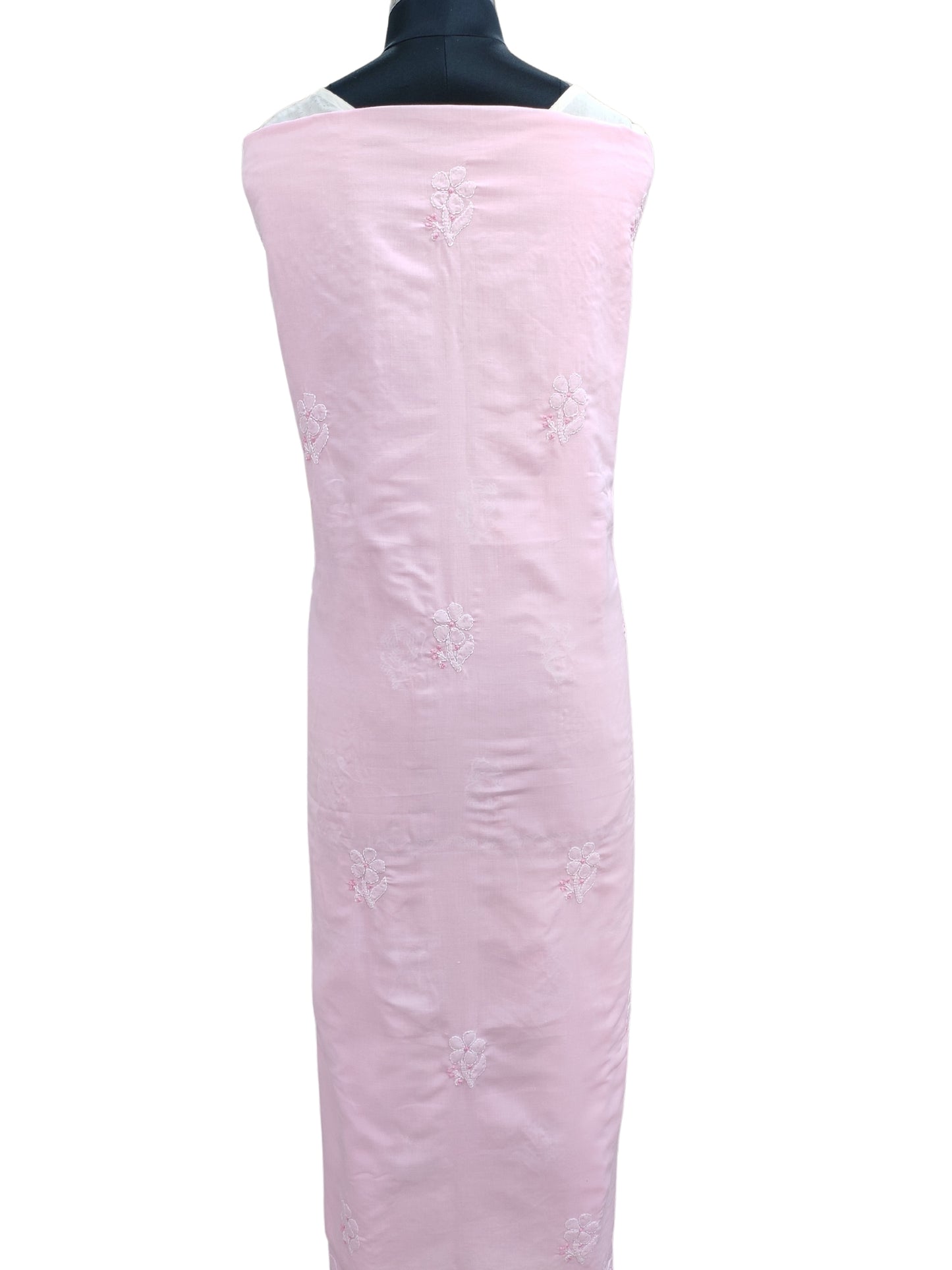 Shyamal Chikan Hand Embroidered Pink Cotton Lucknowi Chikankari Unstitched Suit Piece With Jaali Work - S25424