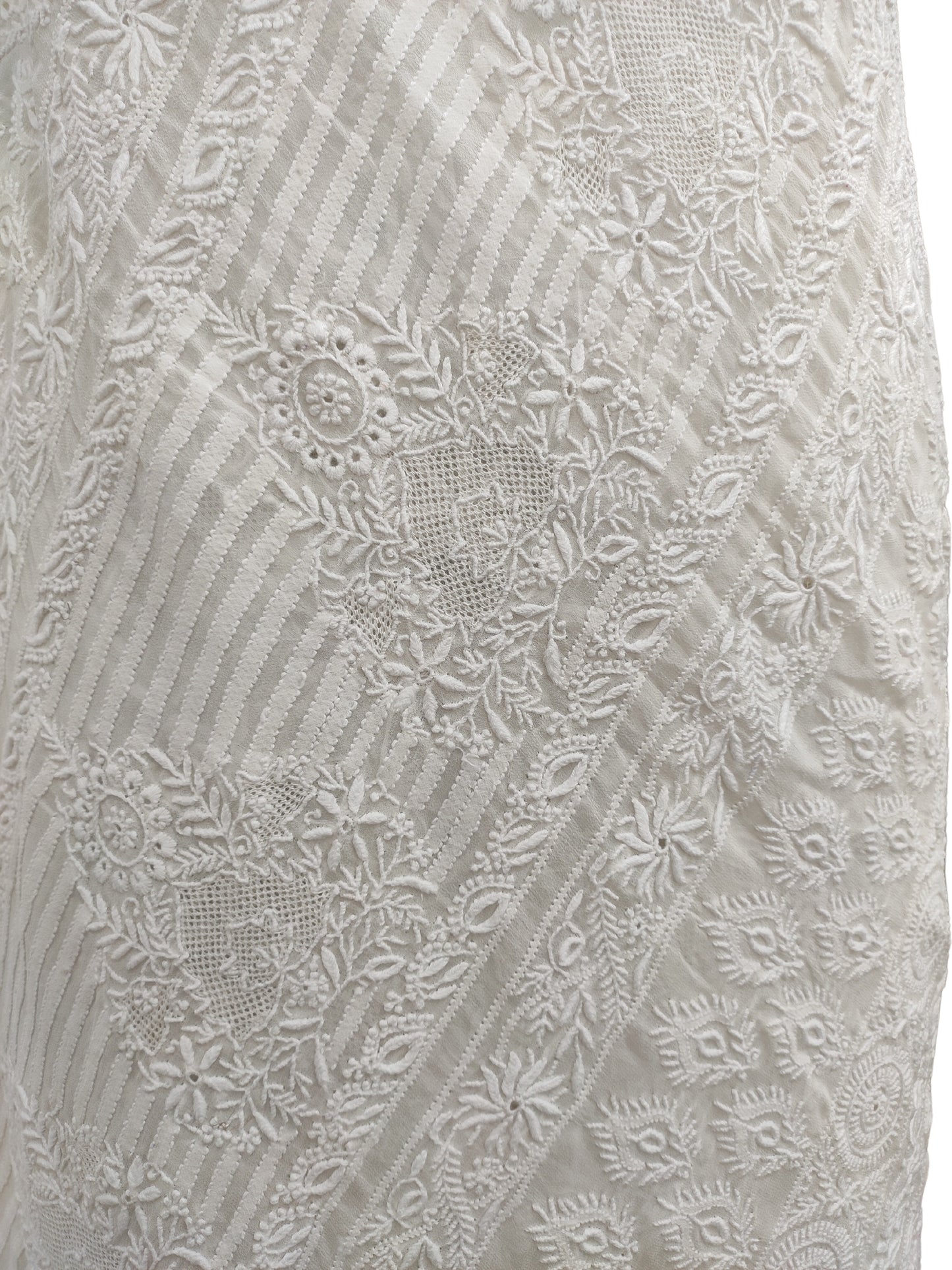 Shyamal Chikan Hand Embroidered White Pure Georgette Lucknowi Chikankari Saree With Blouse Piece  - S21025