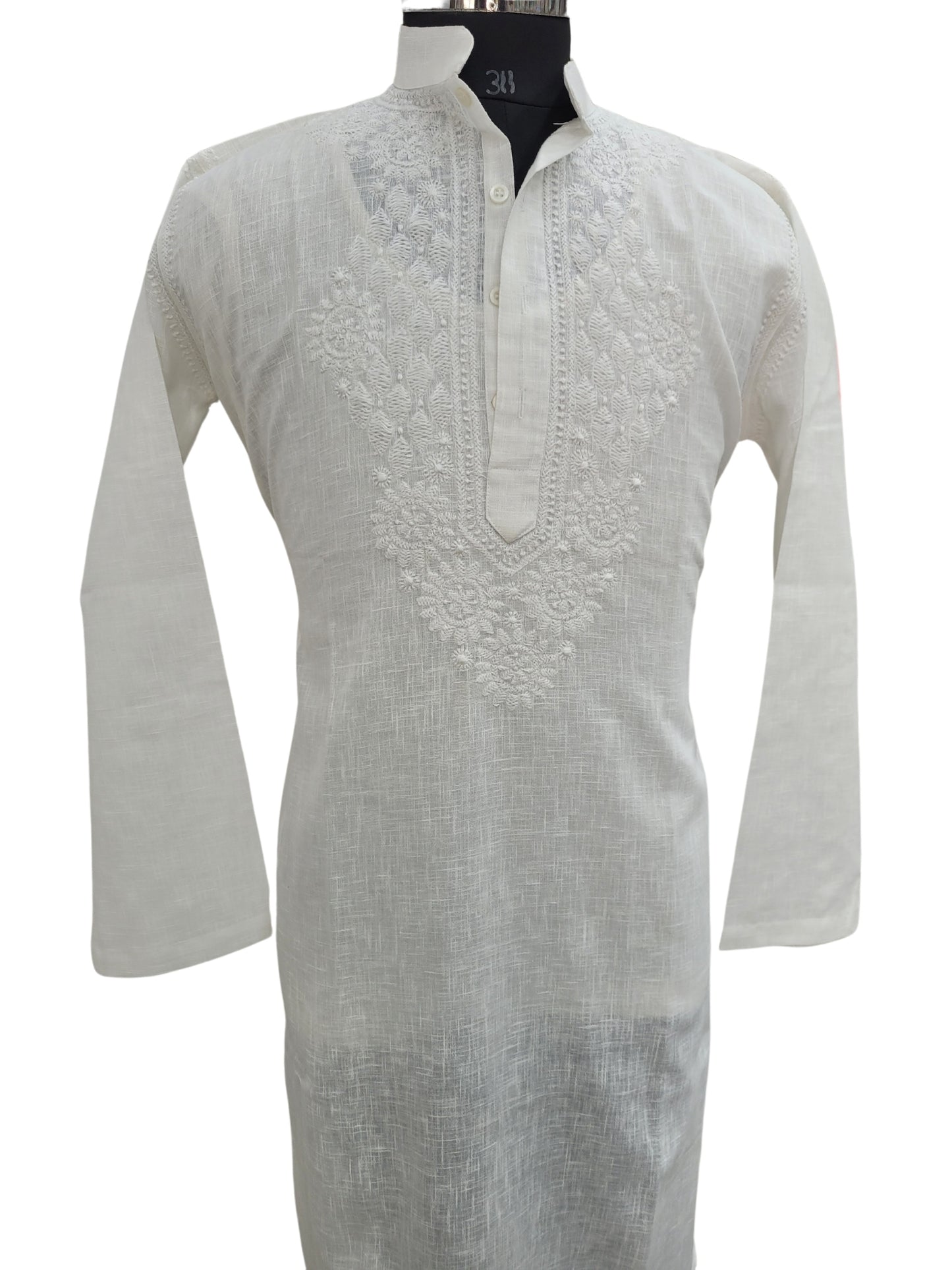 Shyamal Chikan Hand Embroidered White Cotton Lucknowi Chikankari Men's Kurta - S25178