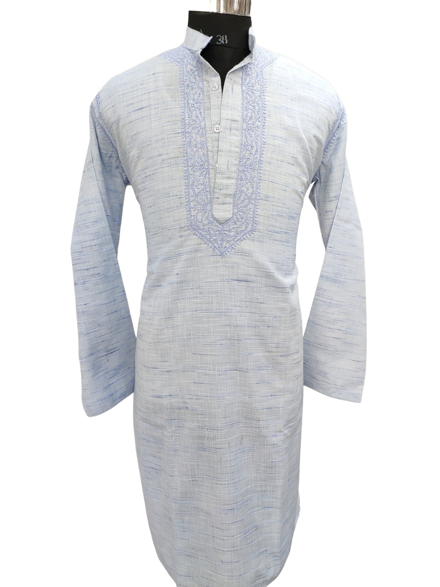 Shyamal Chikan Hand Embroidered Blue Cotton Lucknowi Chikankari Men's Kurta– S20532