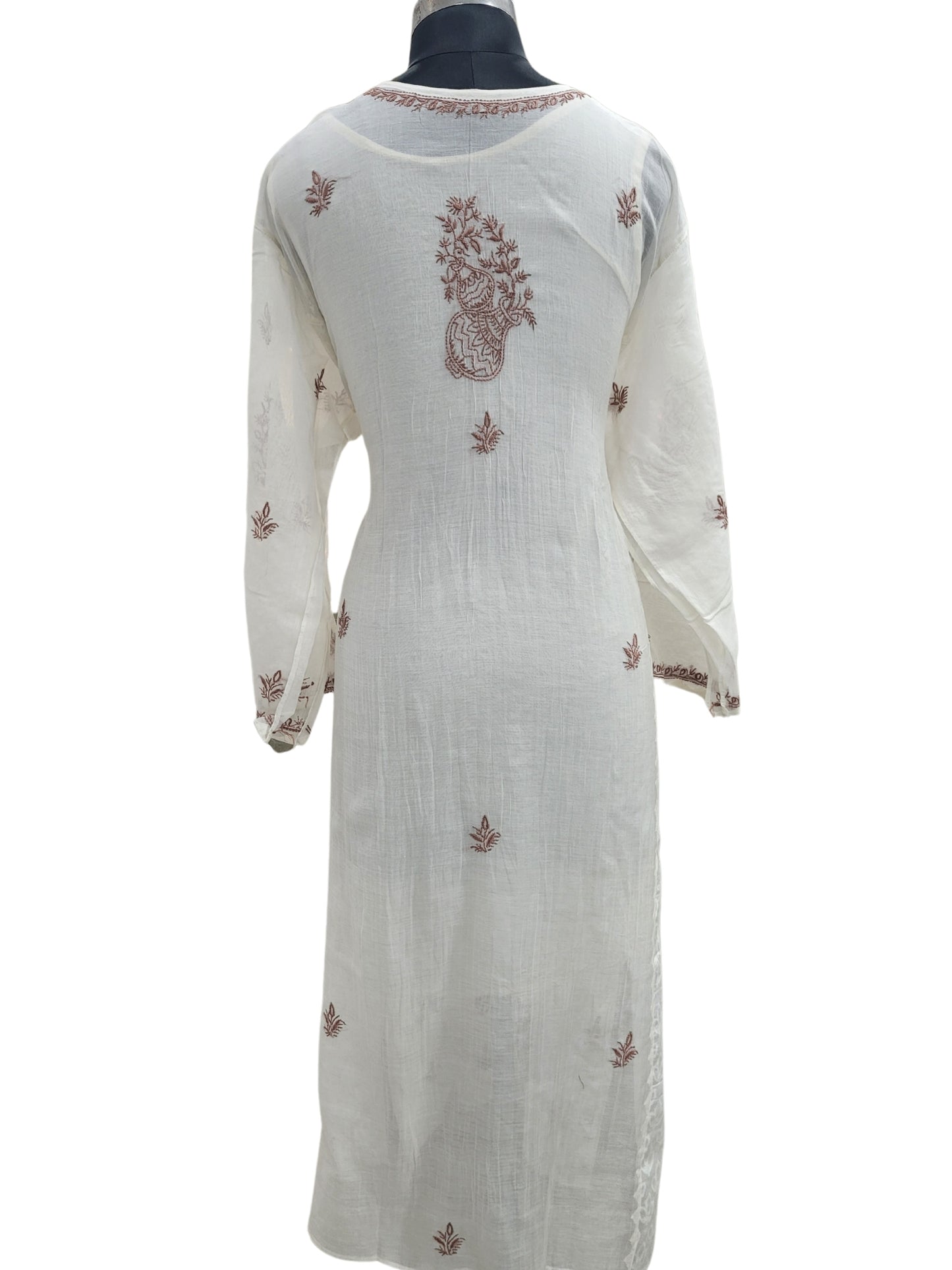 Shyamal Chikan Hand Embroidered White Mul Chanderi Lucknowi Chikankari semi stitched Suit Piece (Kurta Dupatta Set) - S25097