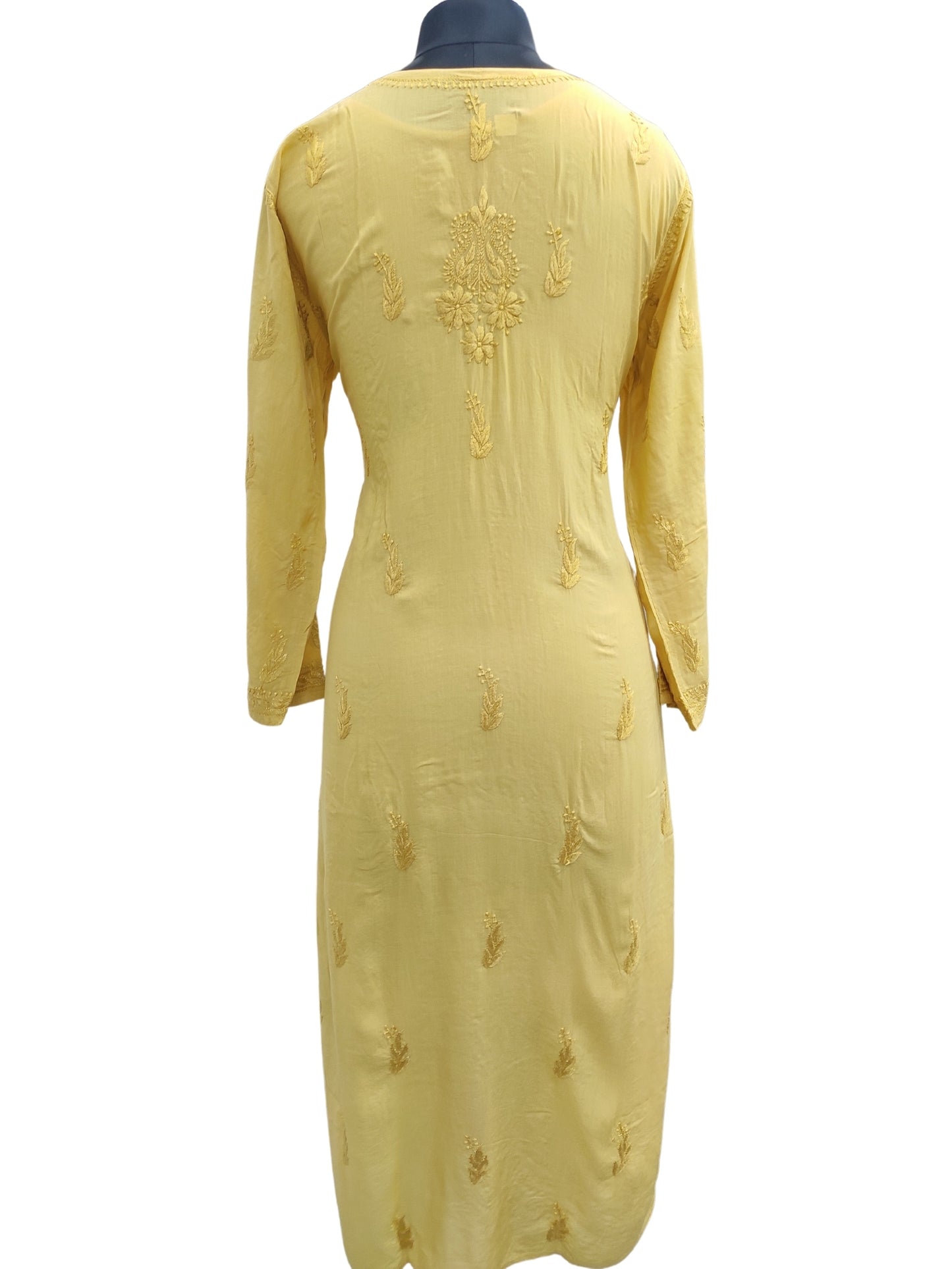 Shyamal Chikan Hand Embroidered Greenish Yellow Modal Cotton Lucknowi Chikankari Kurti - S22919