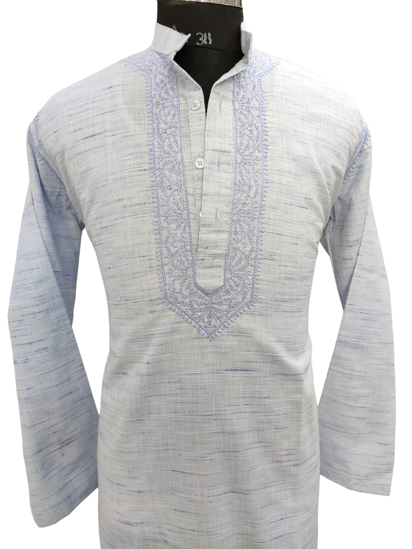 Shyamal Chikan Hand Embroidered Blue Cotton Lucknowi Chikankari Men's Kurta– S20532