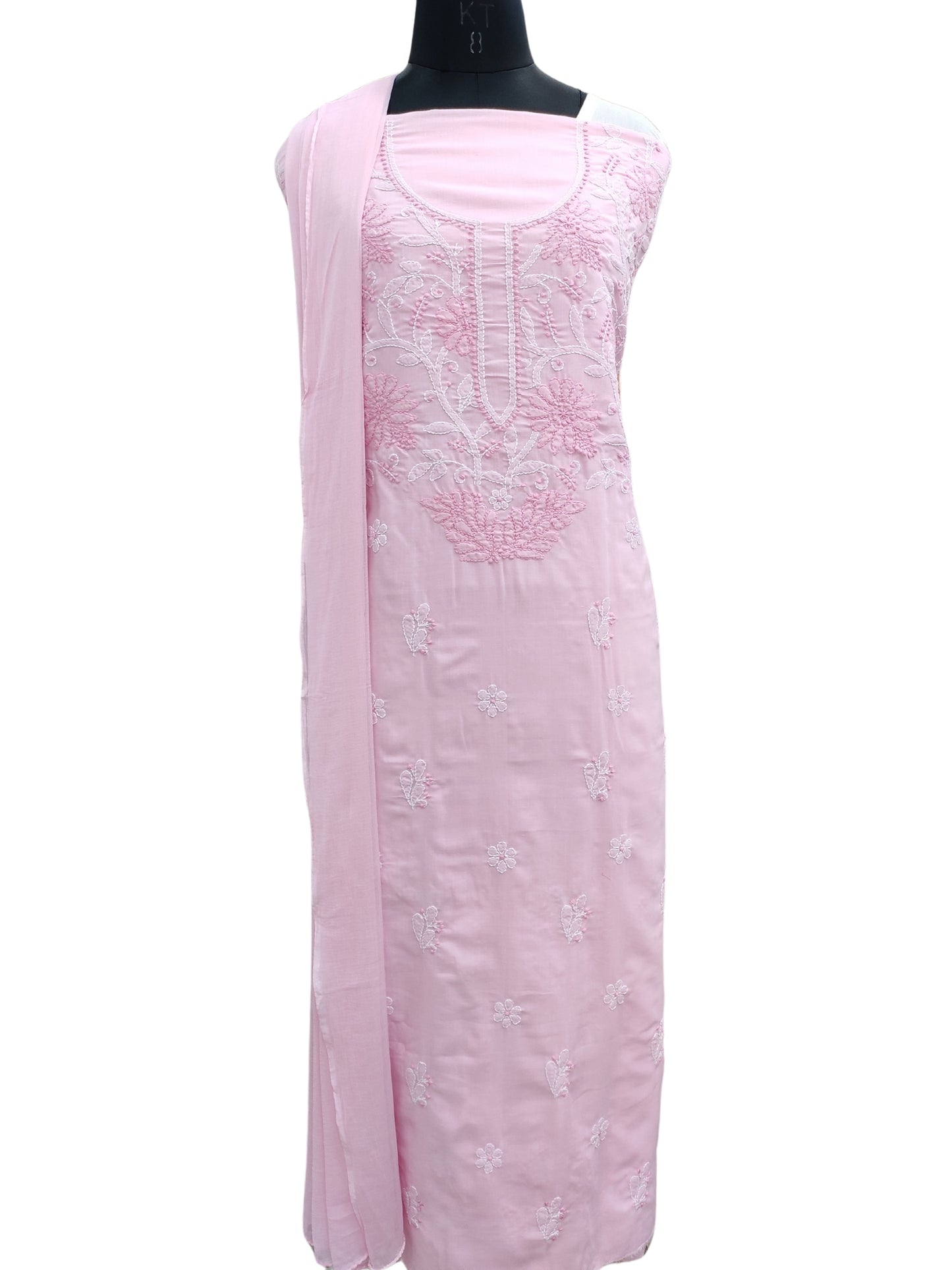 Shyamal Chikan Hand Embroidered Pink Cotton Lucknowi Chikankari Unstitched Suit Piece 24170