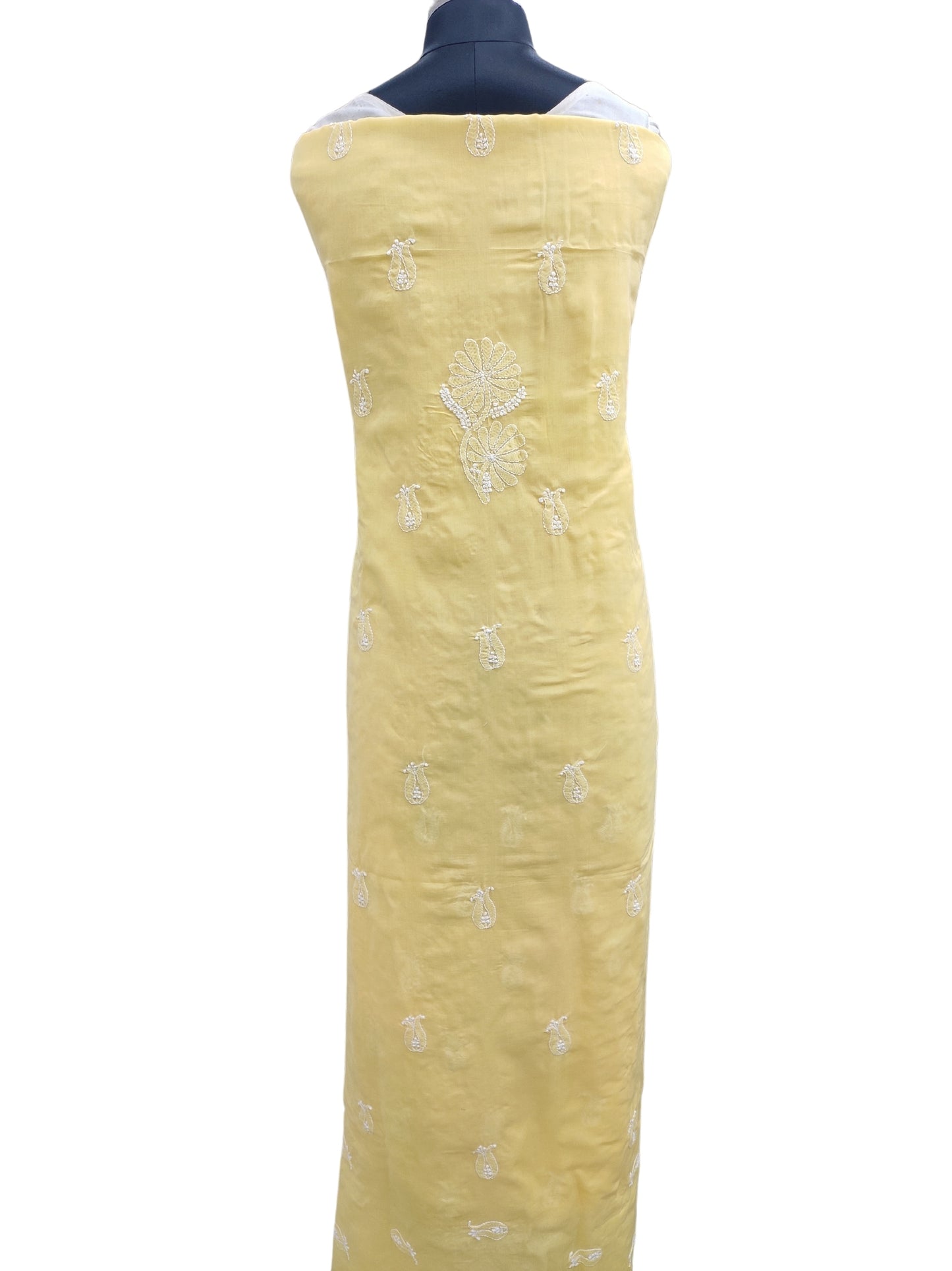 Shyamal Chikan Hand Embroidered Yellow Cotton Lucknowi Chikankari Unstitched Suit Piece With Daraz Work- S21859