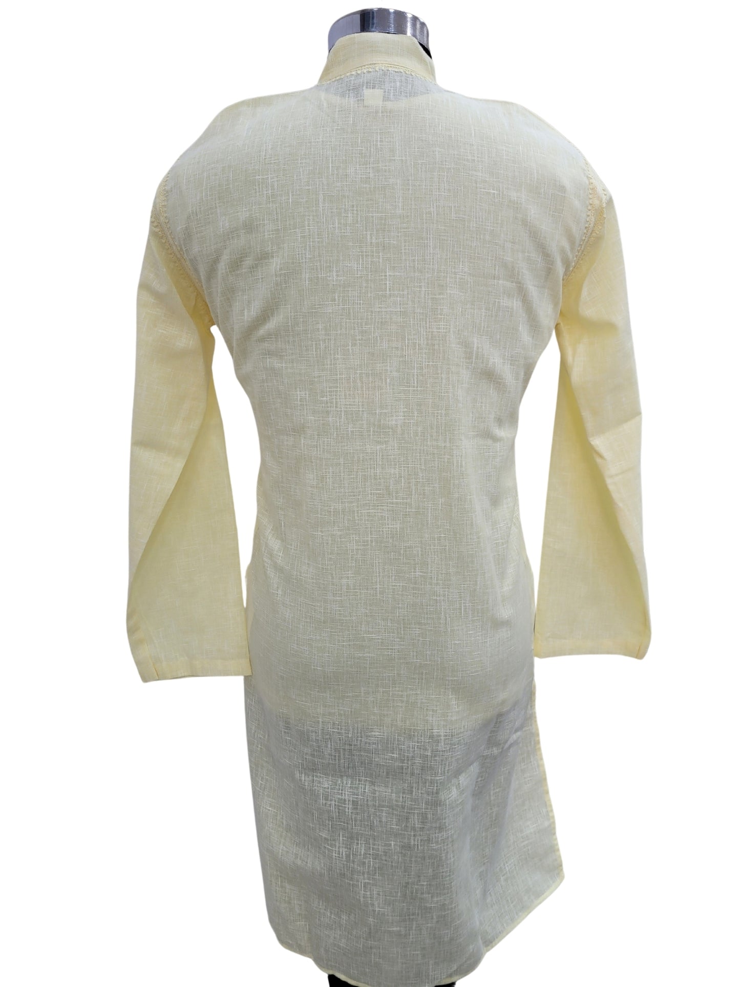 Shyamal Chikan Hand Embroidered Yellow Cotton Lucknowi Chikankari Men's Kurta - S25179