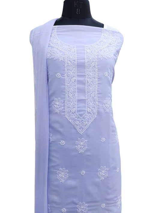 Shyamal Chikan Hand Embroidered Lavender Cotton Lucknowi Chikankari Unstitched Suit Piece - S25285