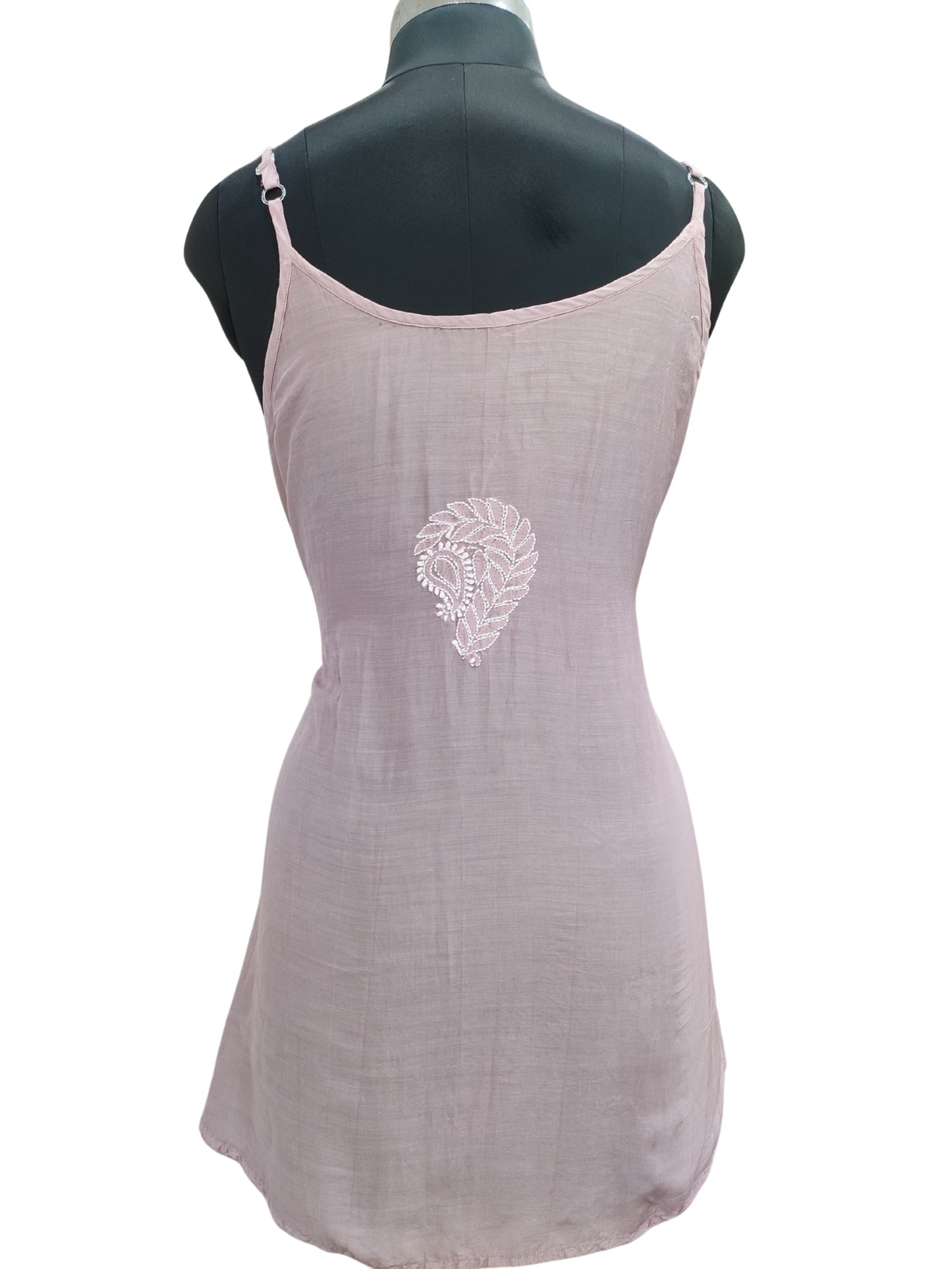 Shyamal Chikan Hand Embroidered Purple Muslin Noodle Strap Lucknowi Chikankari Short Top - S25339