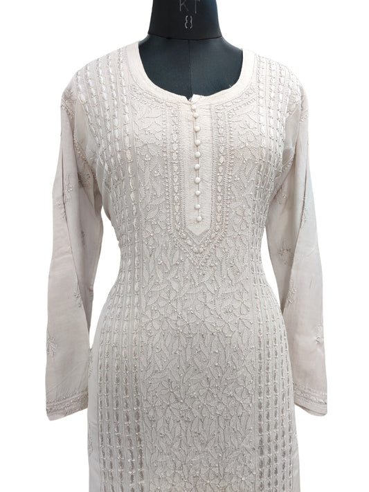 Shyamal Chikan Hand Embroidered Lavender Muslin Lucknowi Chikankari Kurti - S25986