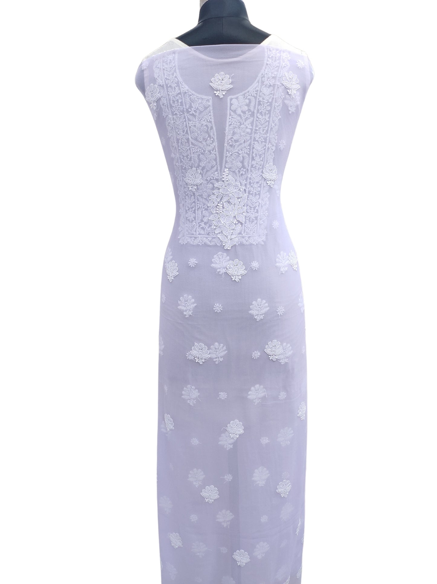 Shyamal Chikan Hand Embroidered Lavender Georgette Lucknowi Chikankari Unstitched Suit Piece - 24012