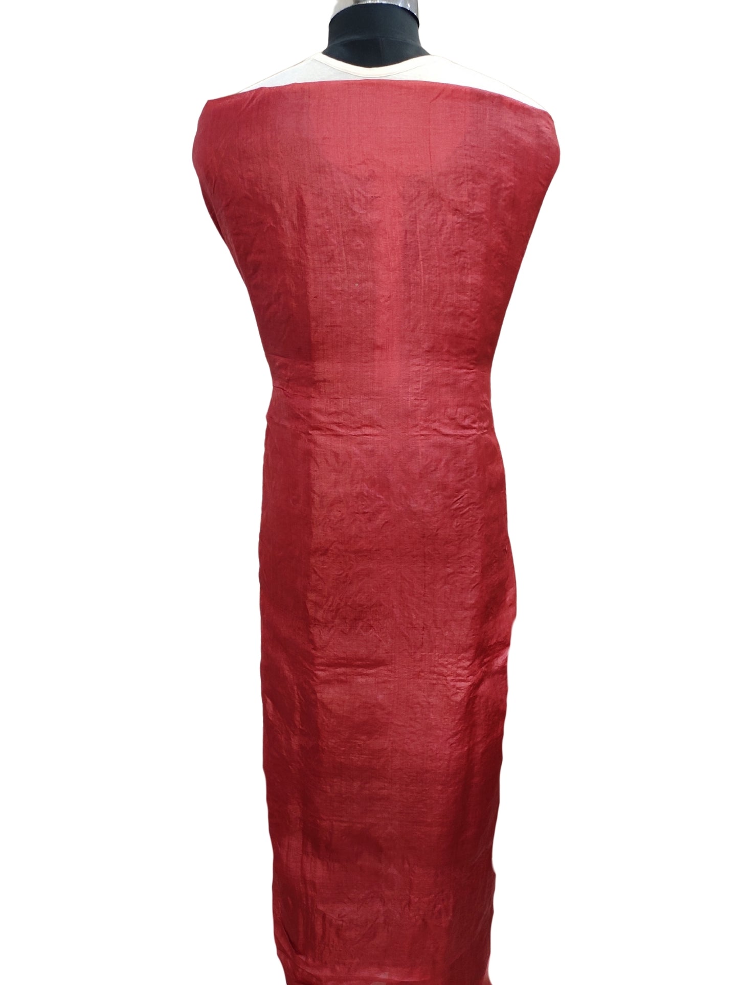 Shyamal Chikan Hand Embroidered Red Pure Tusser Silk Lucknowi Chikankari Unstitched Men's Kurta Piece – S22464