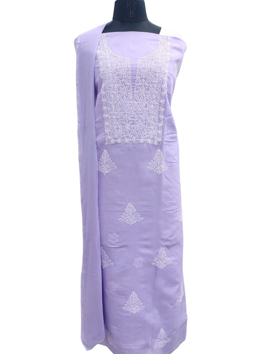 Shyamal Chikan Hand Embroidered Purple Cotton Lucknowi Chikankari Unstitched Suit Piece - S24760