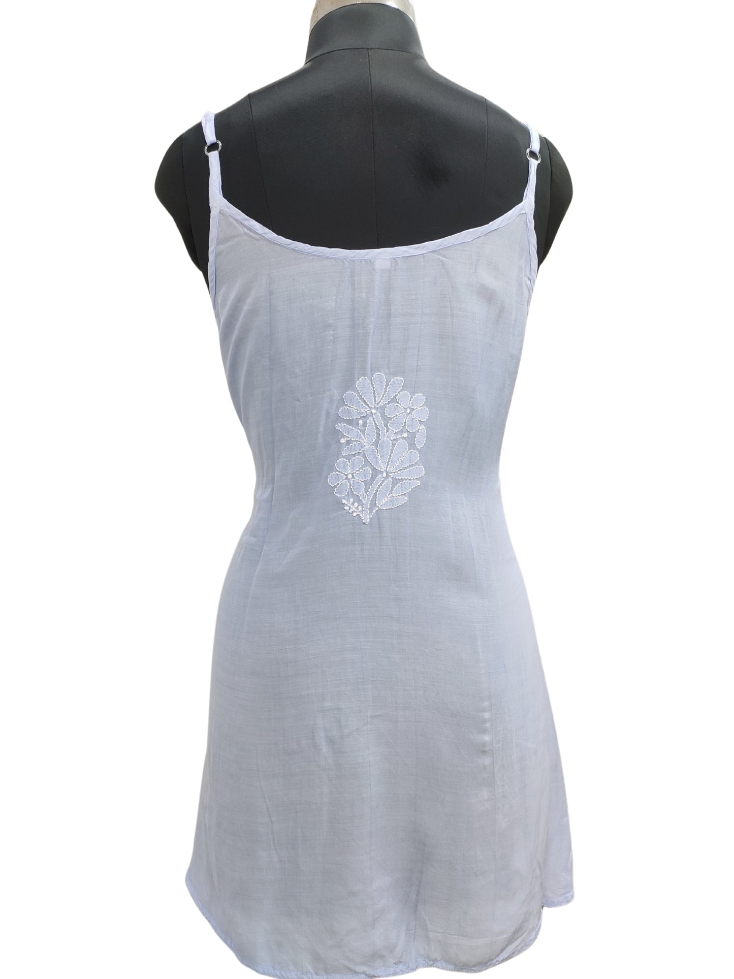 Shyamal Chikan Hand Embroidered Purple Muslin Noodle Strap Lucknowi Chikankari Short Top - S25531