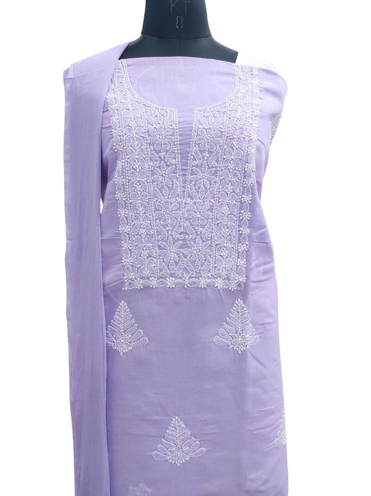 Shyamal Chikan Hand Embroidered Purple Cotton Lucknowi Chikankari Unstitched Suit Piece - S24760