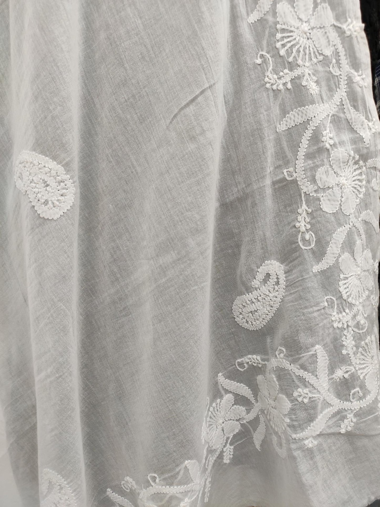 Shyamal Chikan Hand Embroidered White Cotton Lucknowi Chikankari Dupatta - S20093