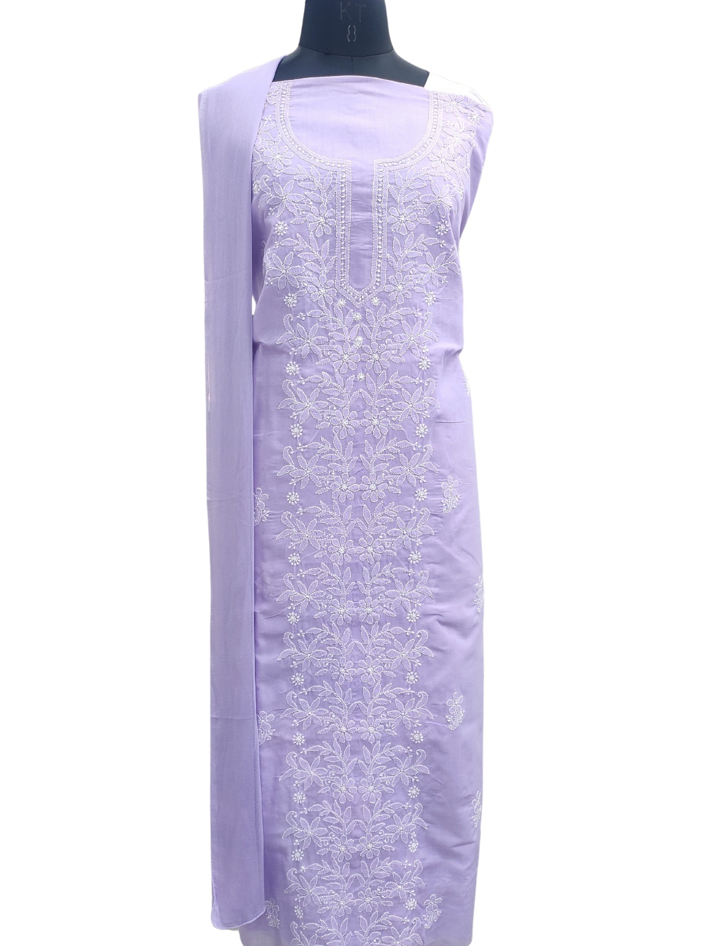 Shyamal Chikan Hand Embroidered Purple Cotton Lucknowi Chikankari Unstitched Suit Piece - S24772