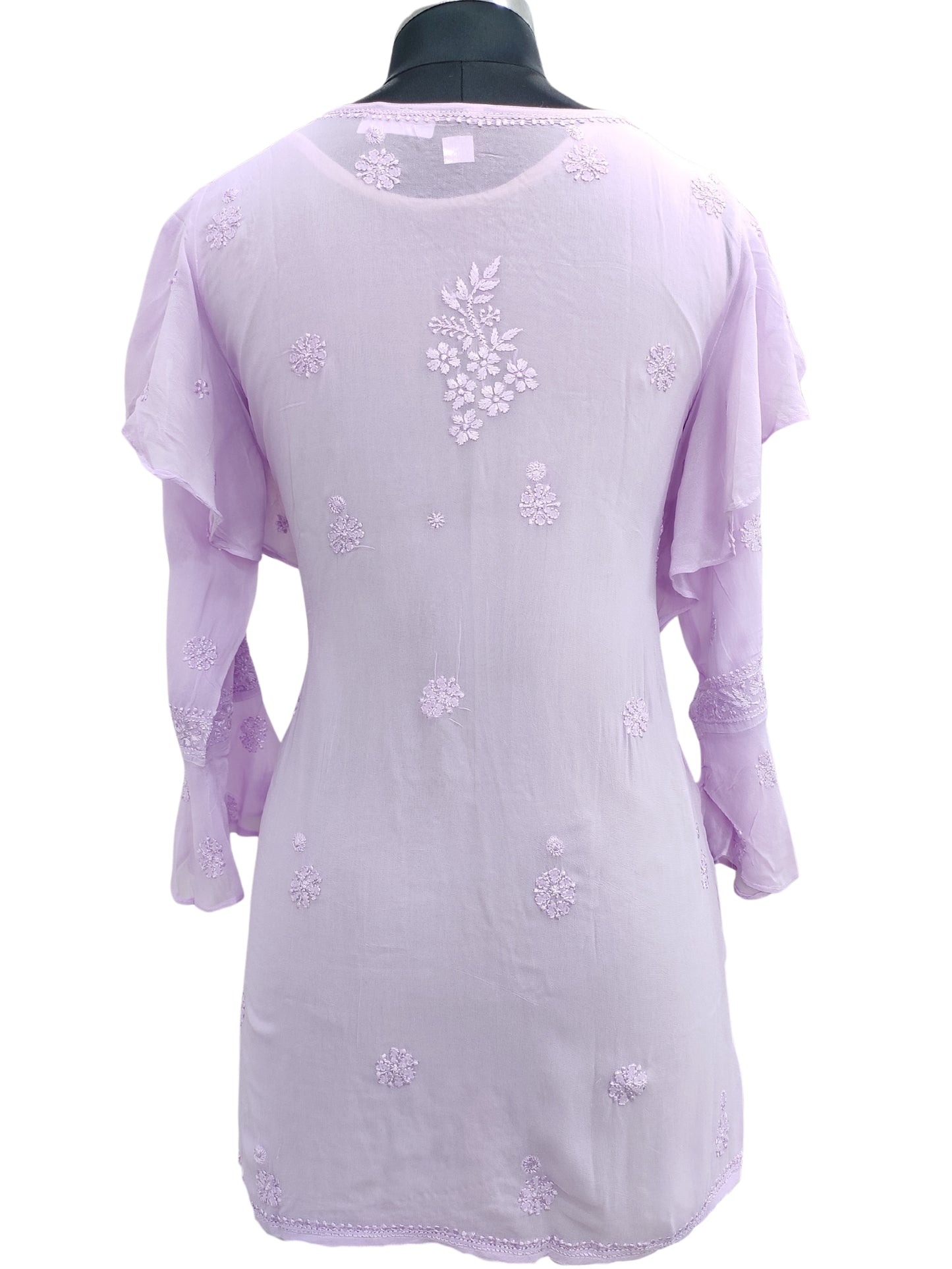 Shyamal Chikan Hand Embroidered Lavender Viscose Georgette Lucknowi Chikankari Short Top S23269