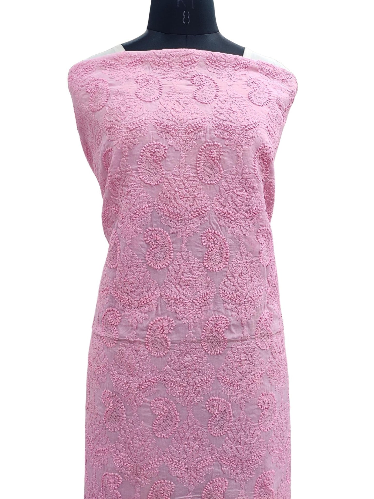 Shyamal Chikan Hand Embroidered Pink Cotton Lucknowi Chikankari Unstitched Kurta Piece With Heavy Jaali Work - S2727