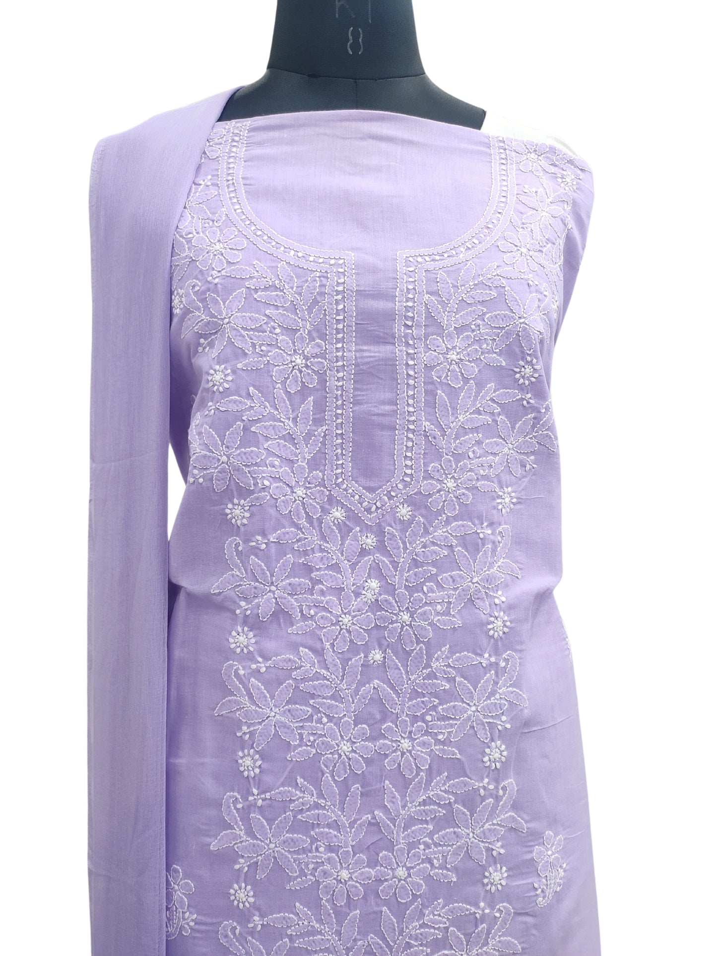 Shyamal Chikan Hand Embroidered Purple Cotton Lucknowi Chikankari Unstitched Suit Piece - S24772