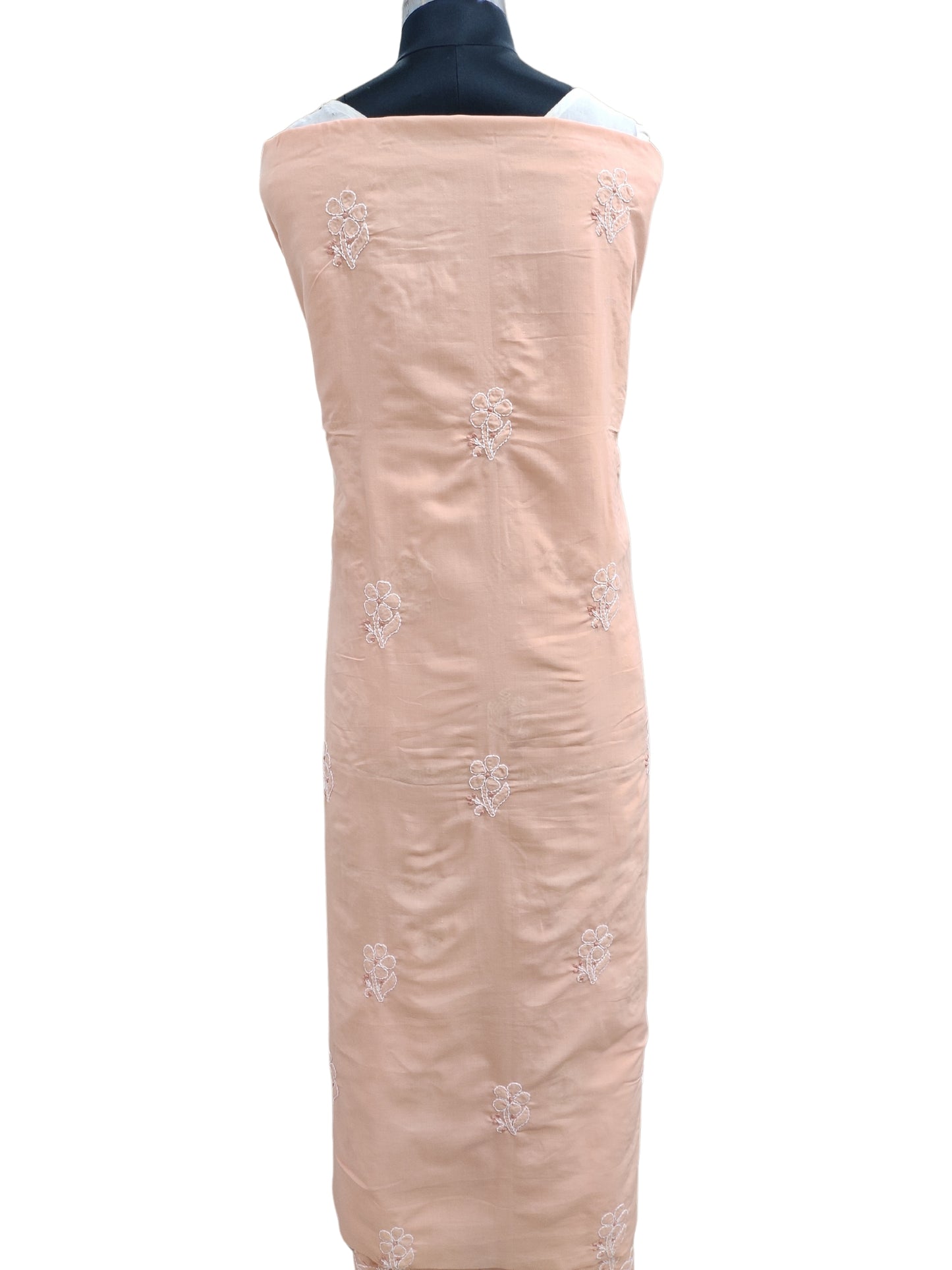 Shyamal Chikan Hand Embroidered Peach Cotton Lucknowi Chikankari Unstitched Suit Piece With Jaali Work - S25412