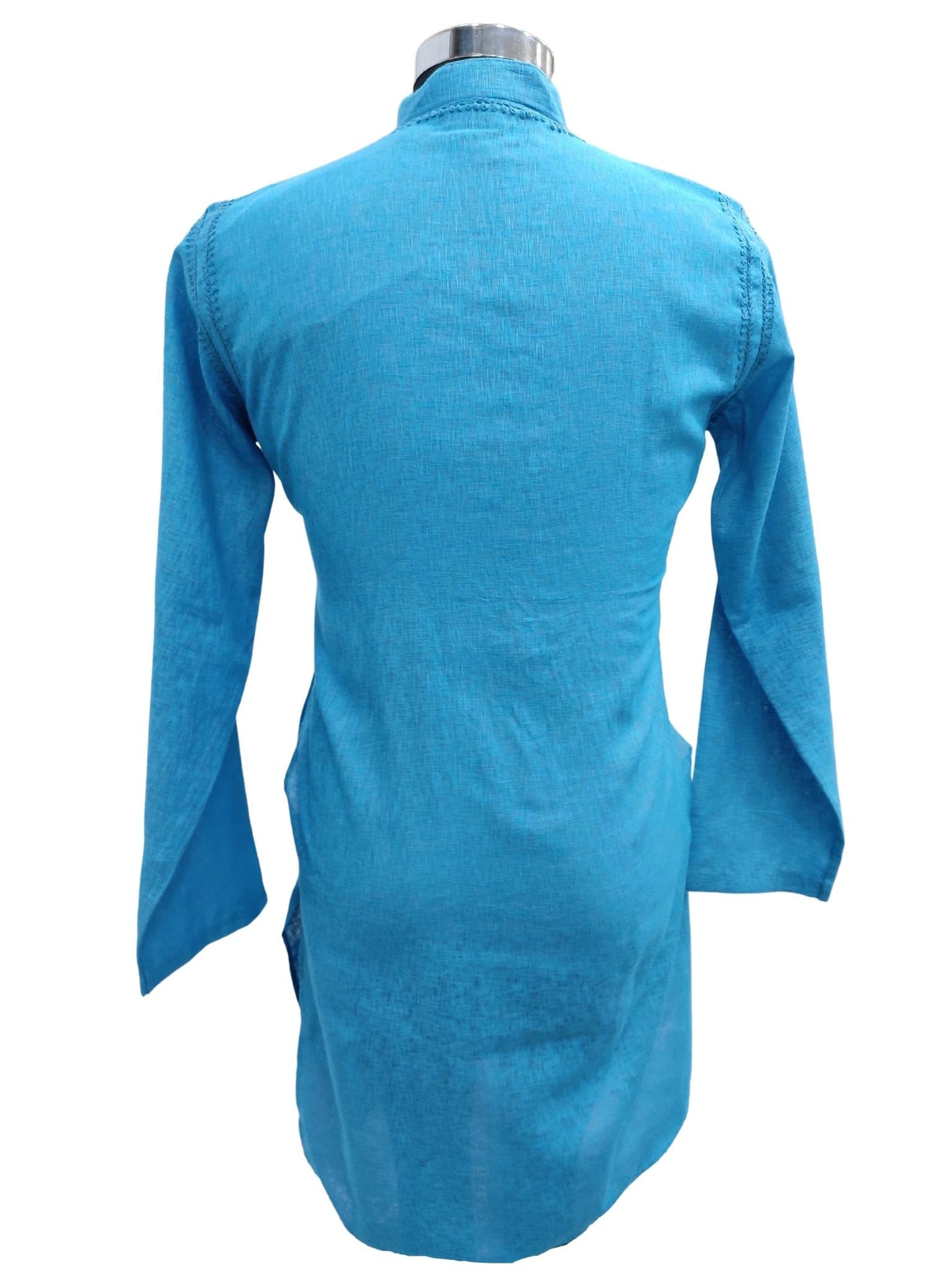 Shyamal Chikan Hand Embroidered Blue Cotton Lucknowi Chikankari Men's Kurta – S17703