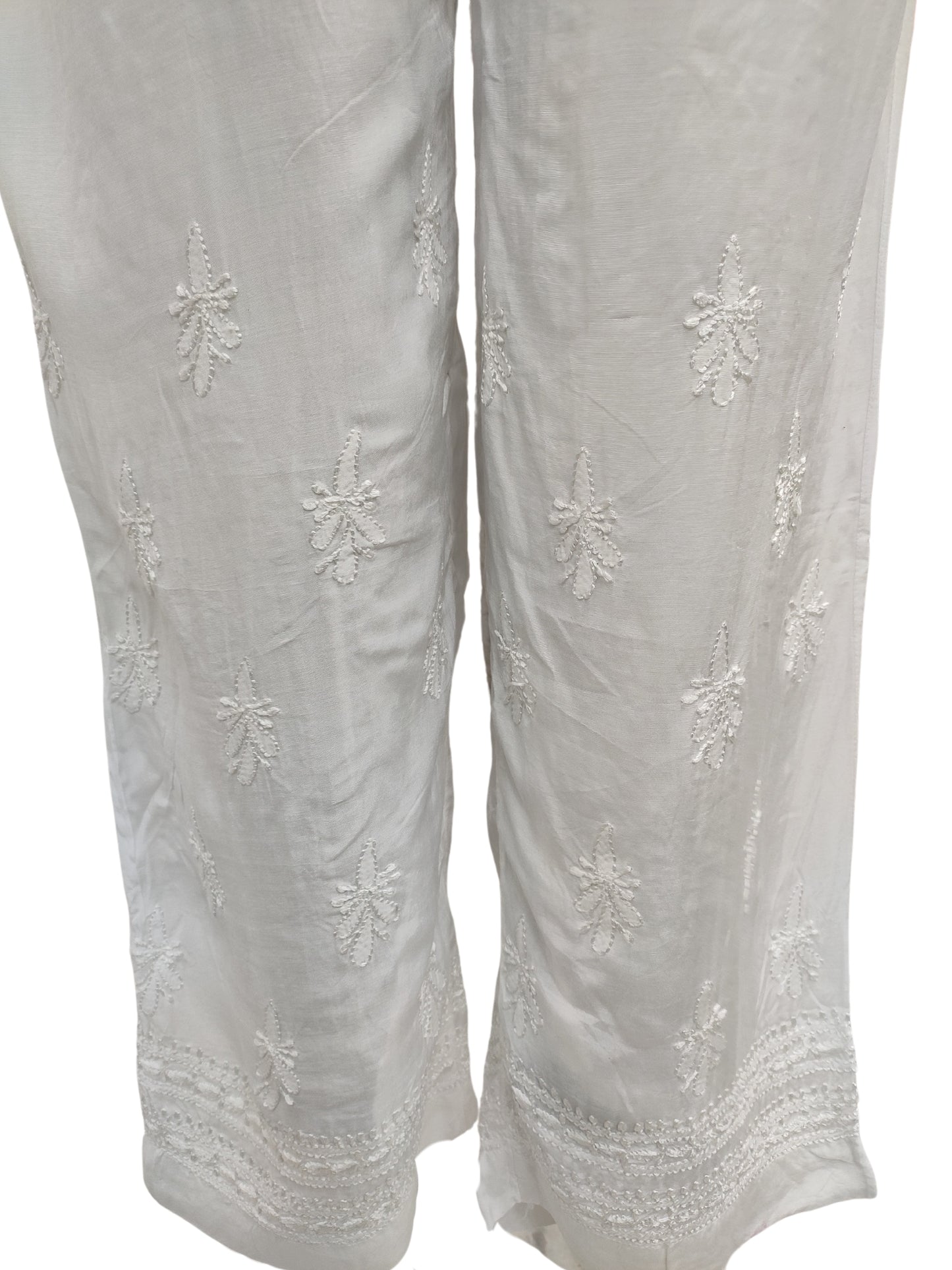 Shyamal Chikan Hand Embroidered Muslin Lucknowi Chikankari Women's Pant – 23966