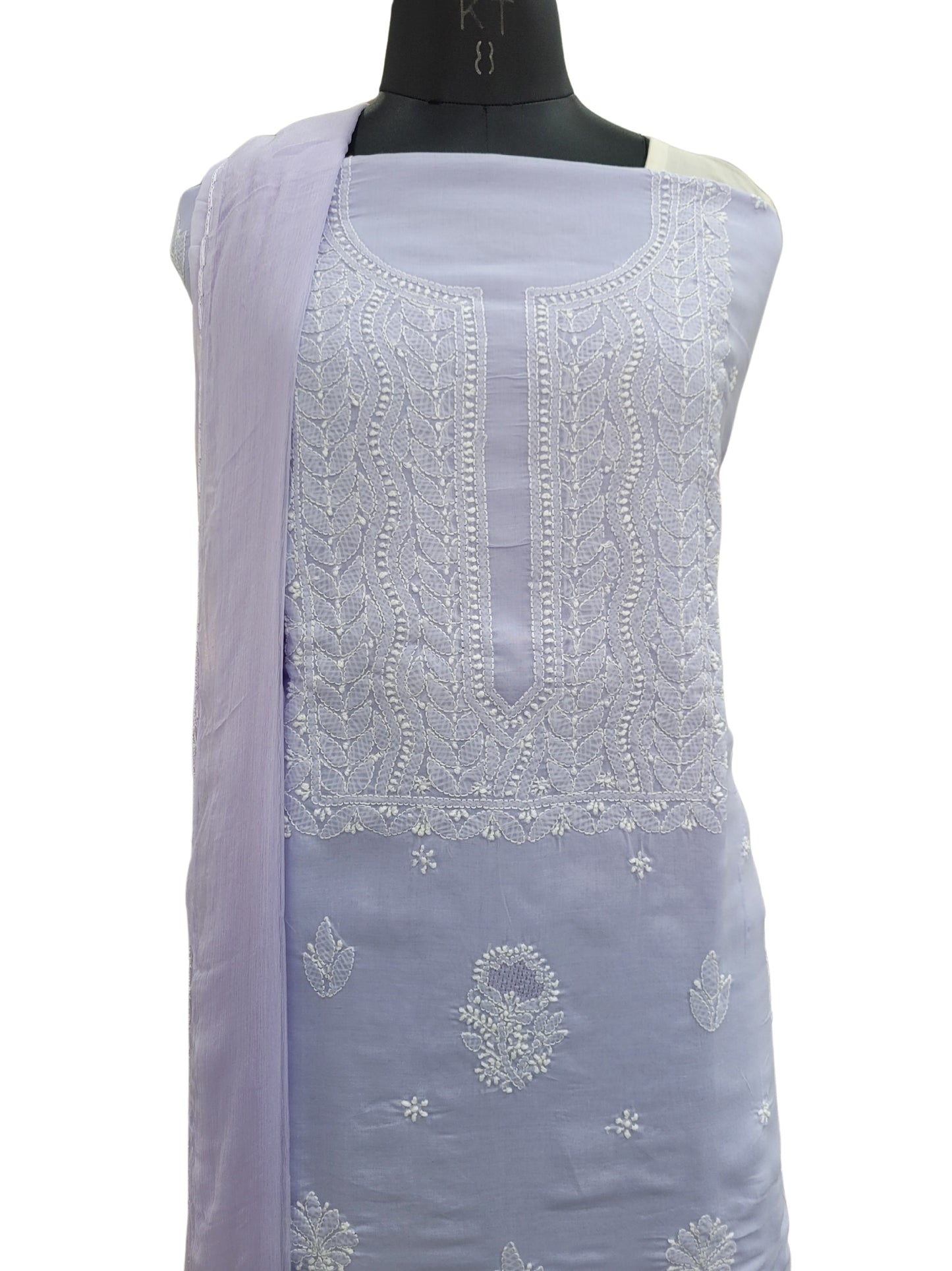 Shyamal Chikan Hand Embroidered Purple Cotton Lucknowi Chikankari Unstitched Suit Piece With Jaali Work - S25066