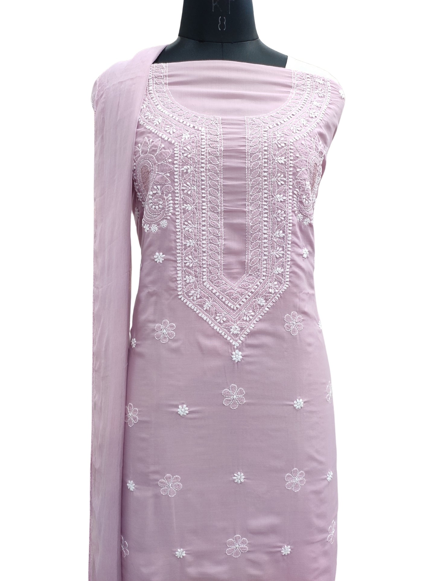 Shyamal Chikan Hand Embroidered Plum Cotton Lucknowi Chikankari Unstitched Suit Piece - S25281