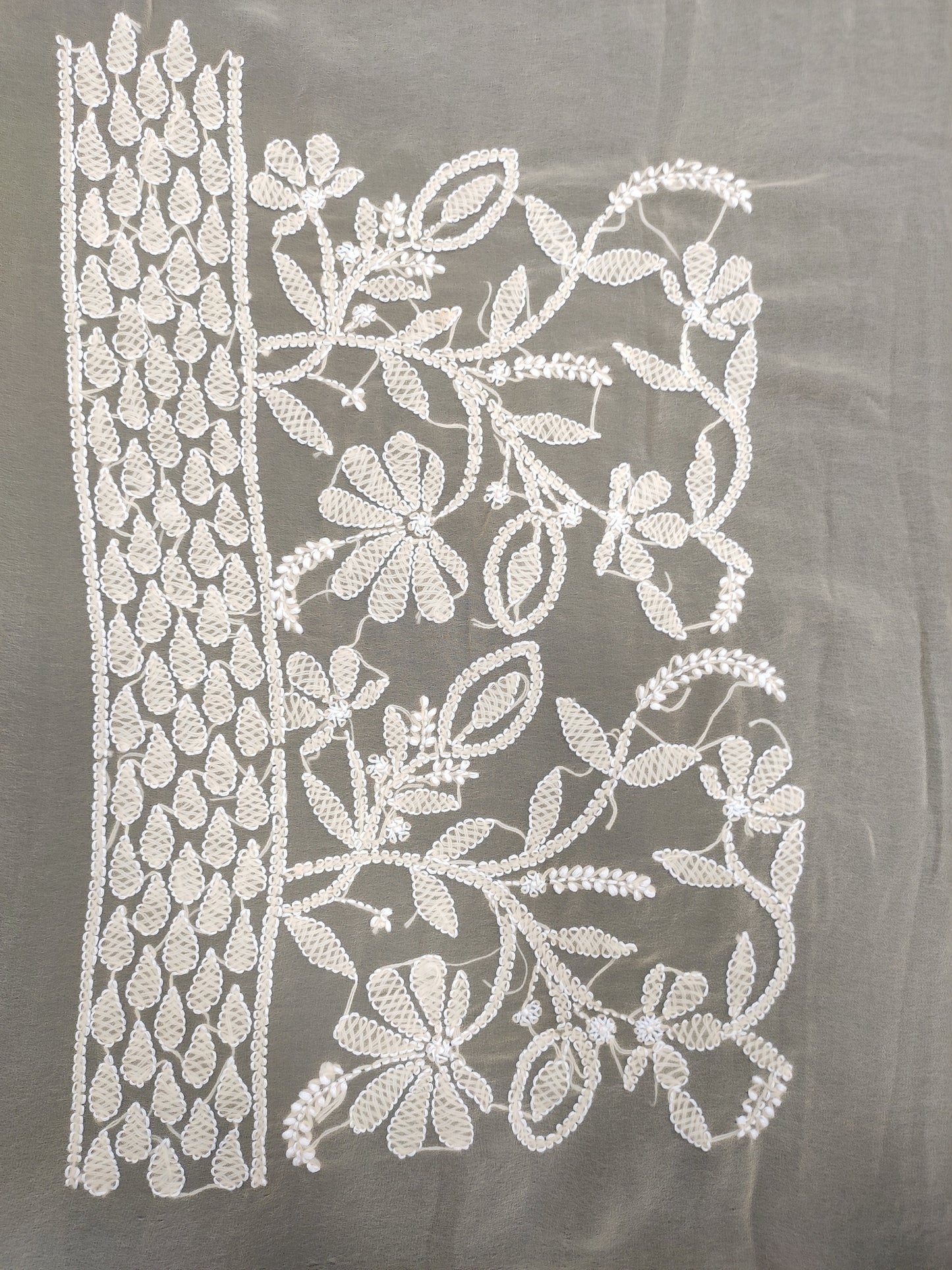 Shyamal Chikan Hand Embroidered Beige Georgette Lucknowi Chikankari Full Jaal Saree With Blouse Piece - S23991