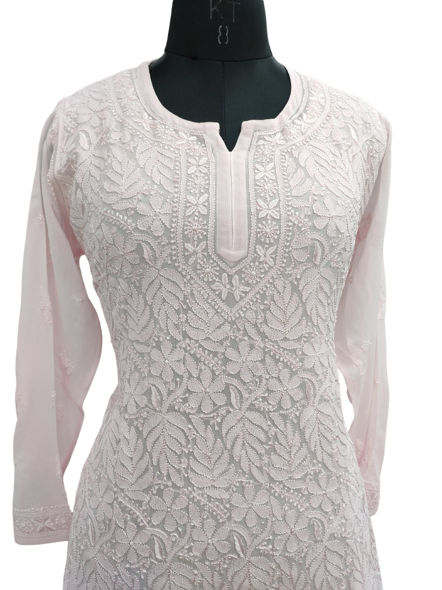 Shyamal Chikan Hand Embroidered Pink Viscose Georgette Lucknowi Chikankari Short Top - S23350