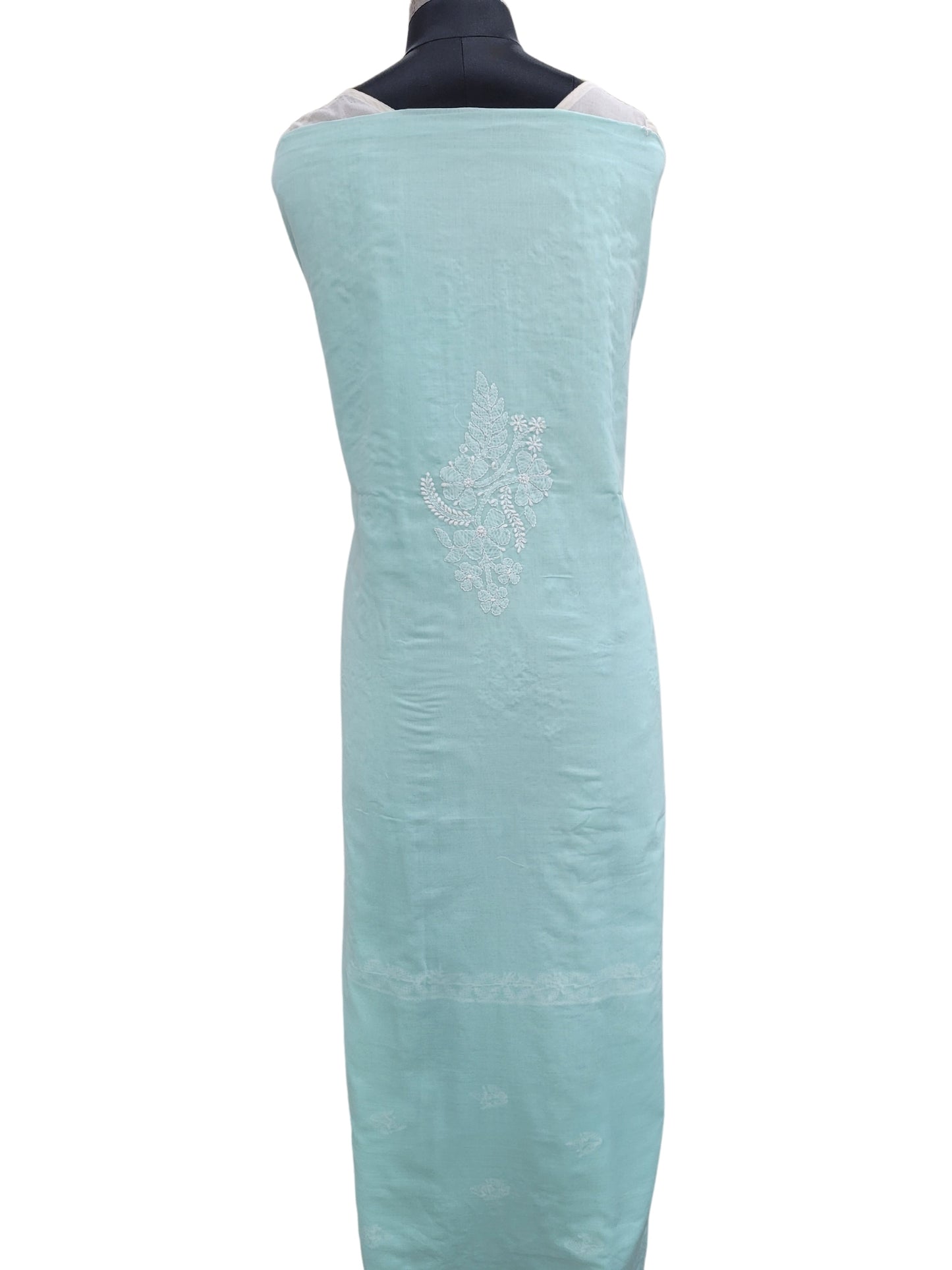 Shyamal Chikan Hand Embroidered Sea Green Cotton Lucknowi Chikankari Unstitched Suit Piece With Jaali Work - S25067