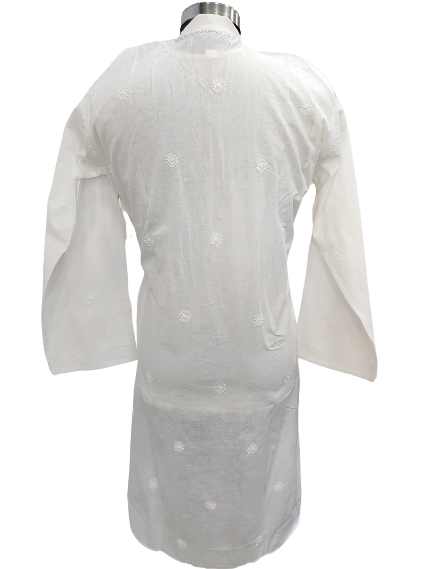 Shyamal Chikan Hand Embroidered White Pure Cotton Lucknowi Chikankari Men's Kurta – S23246