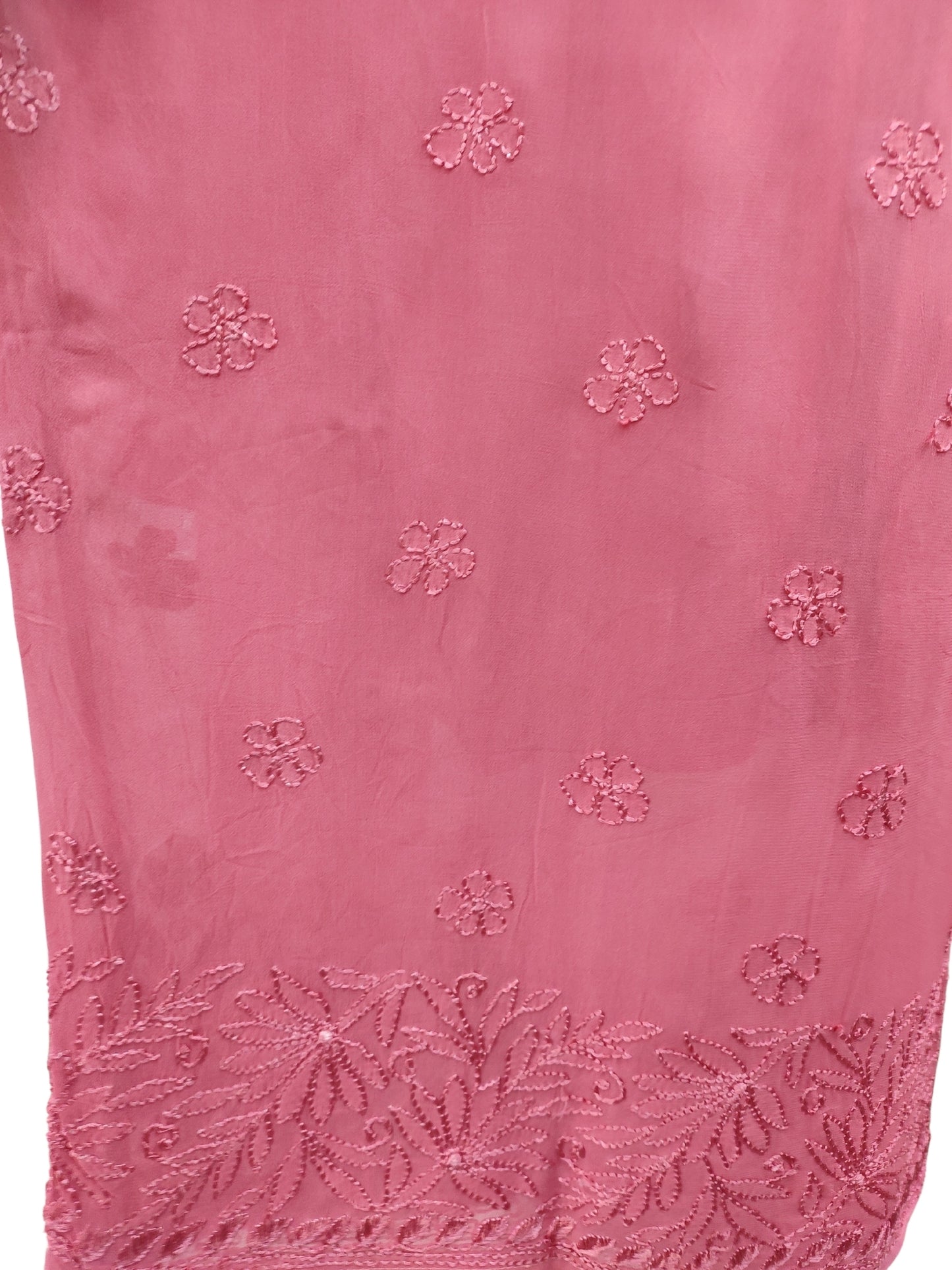 Shyamal Chikan Hand Embroidered Peach Viscose Georgette Lucknowi Chikankari Kurta and Bottom Set - 23656