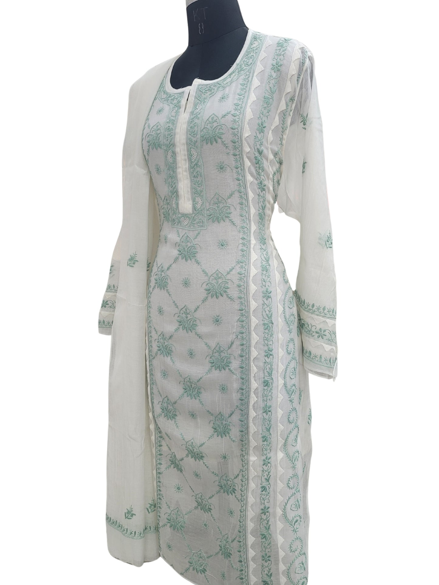 Shyamal Chikan Hand Embroidered White American Cotton Lucknowi Chikankari semi stitched Suit Piece (Kurta Dupatta Set) - S25101