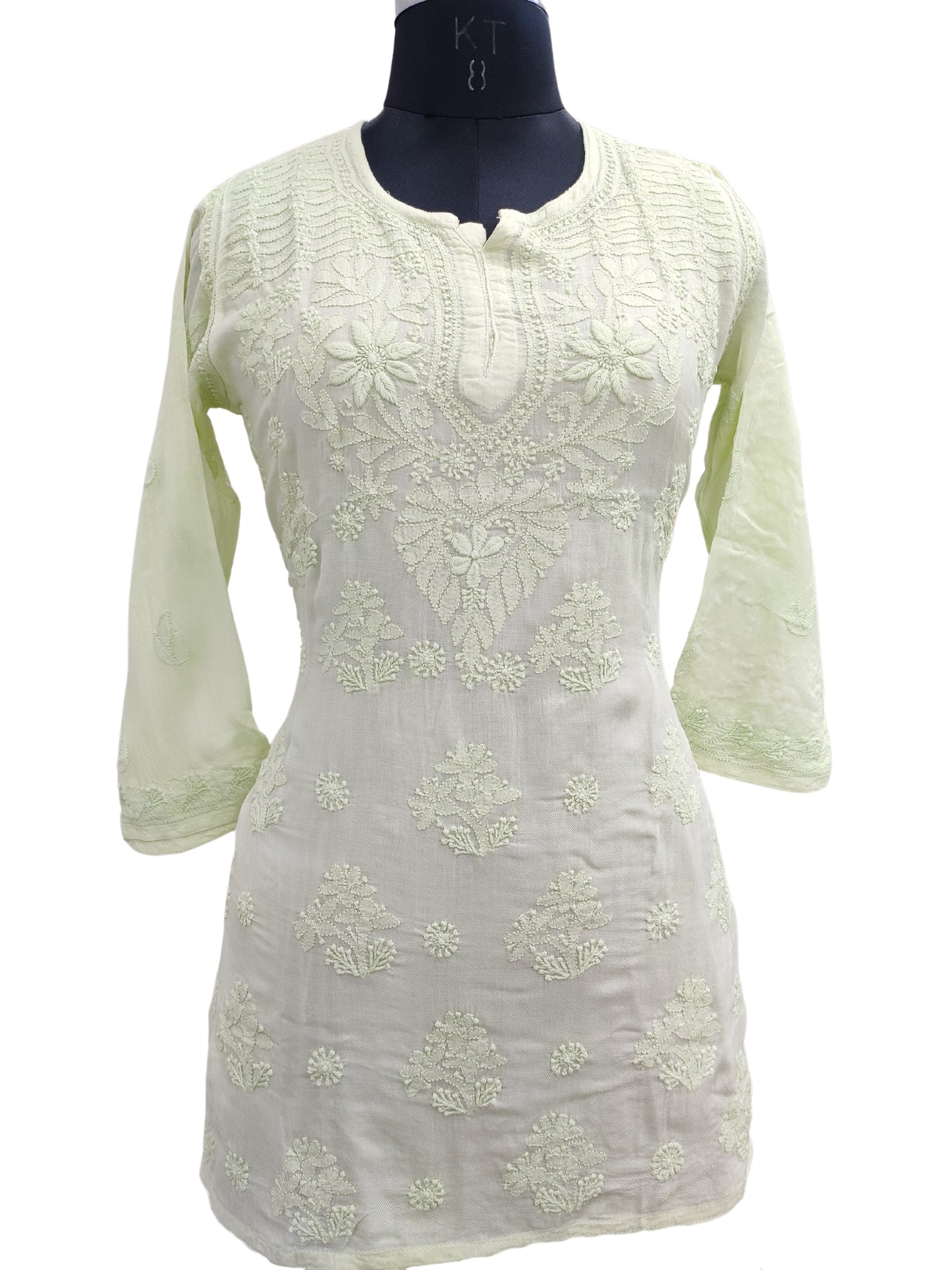 Shyamal Chikan Hand Embroidered Green Pure Cotton Lucknowi Chikankari Short Top- S22942