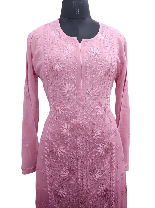 Shyamal Chikan Hand Embroidered Wine Viscose Georgette Lucknowi Chikankari Kurta and Bottom Set - S23661