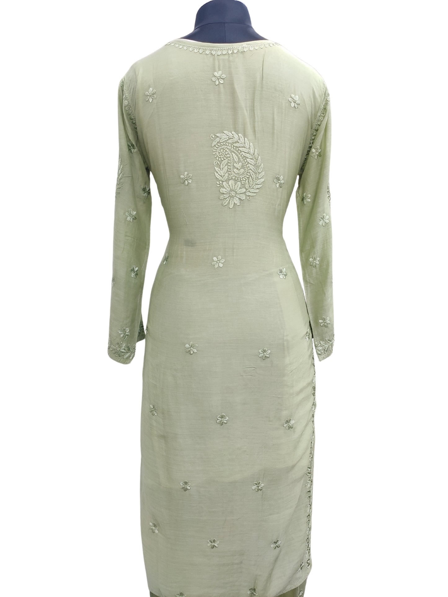 Shyamal Chikan Hand Embroidered Green Muslin Lucknowi Chikankari Kurta and Bottom Set - 23579