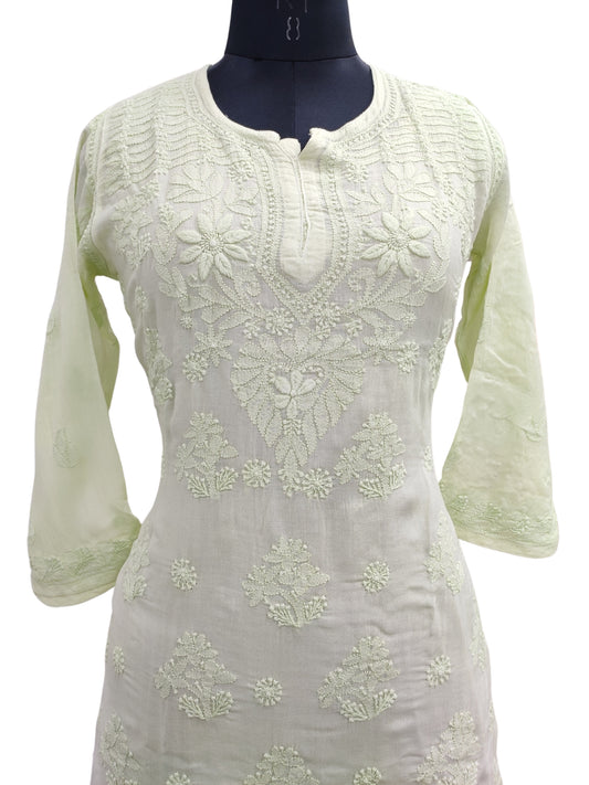 Shyamal Chikan Hand Embroidered Green Pure Cotton Lucknowi Chikankari Short Top- S22942