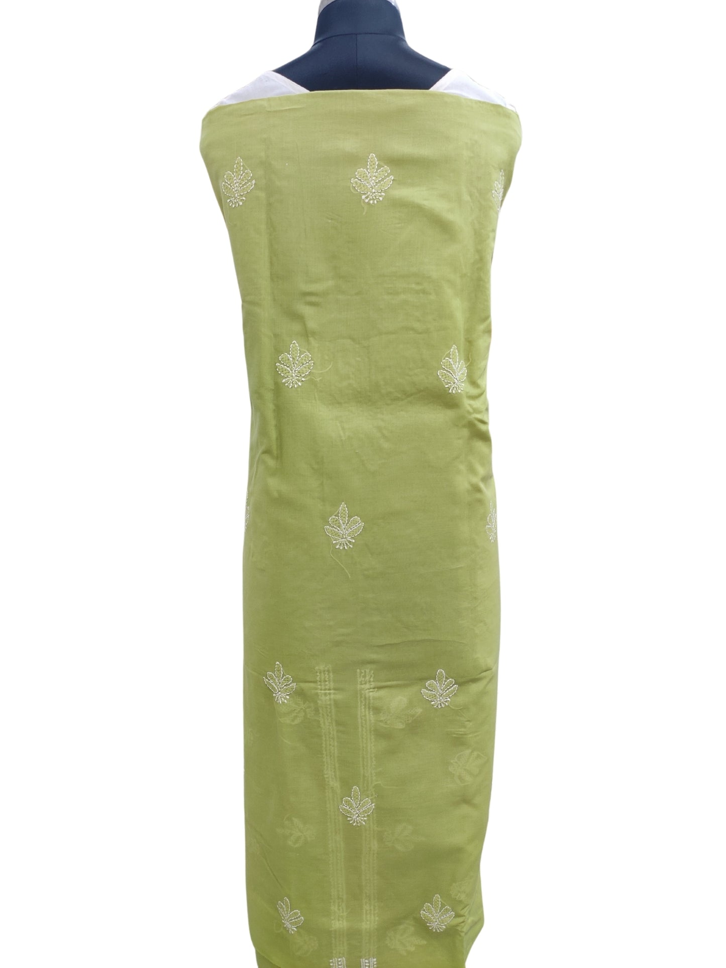 Shyamal Chikan Hand Embroidered Green Cotton Lucknowi Chikankari Unstitched Suit Piece - S24752