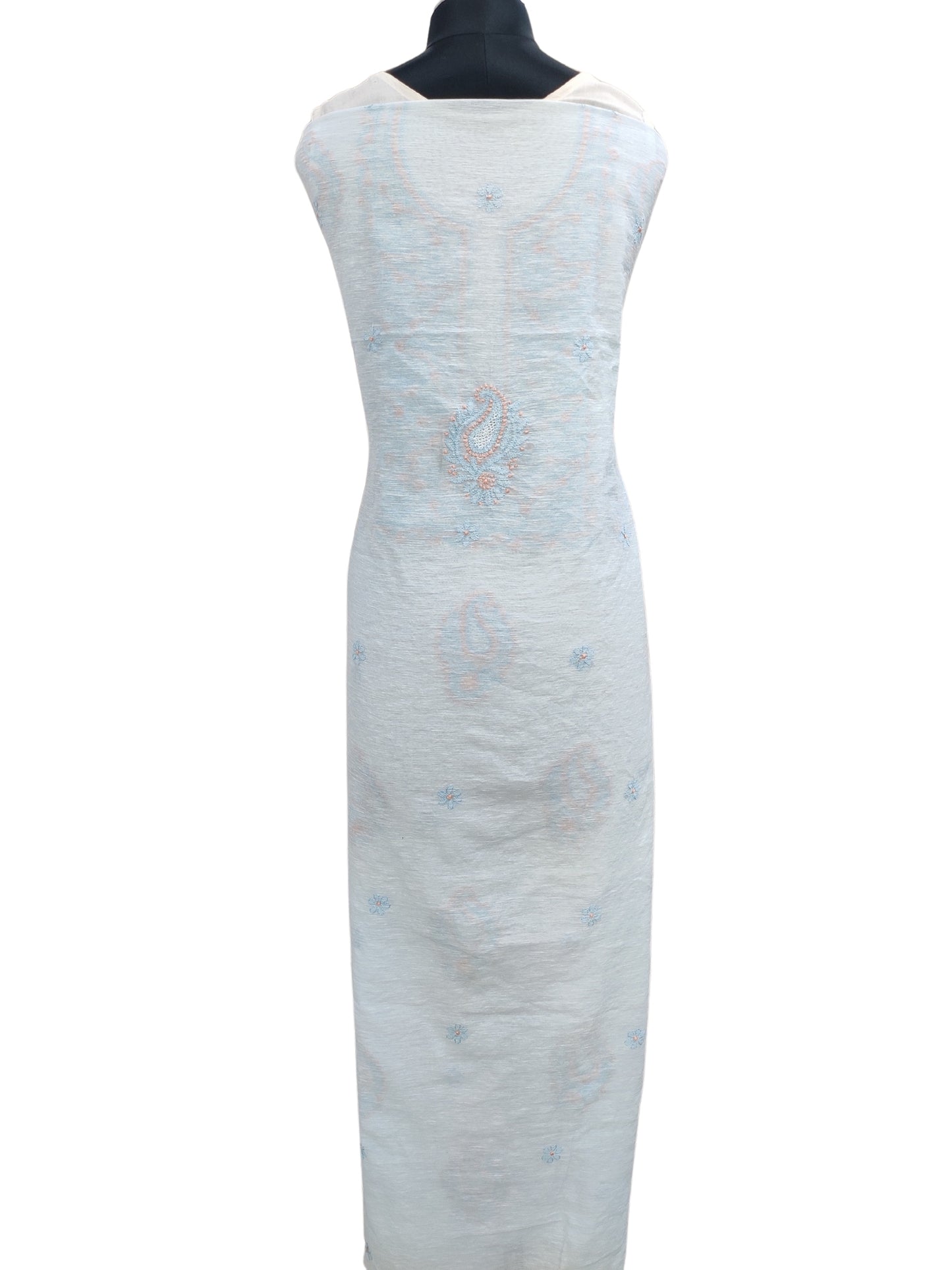 Shyamal Chikan Hand Embroidered Blue Lenin Lucknowi Chikankari Unstitched Kurta Piece - S23230