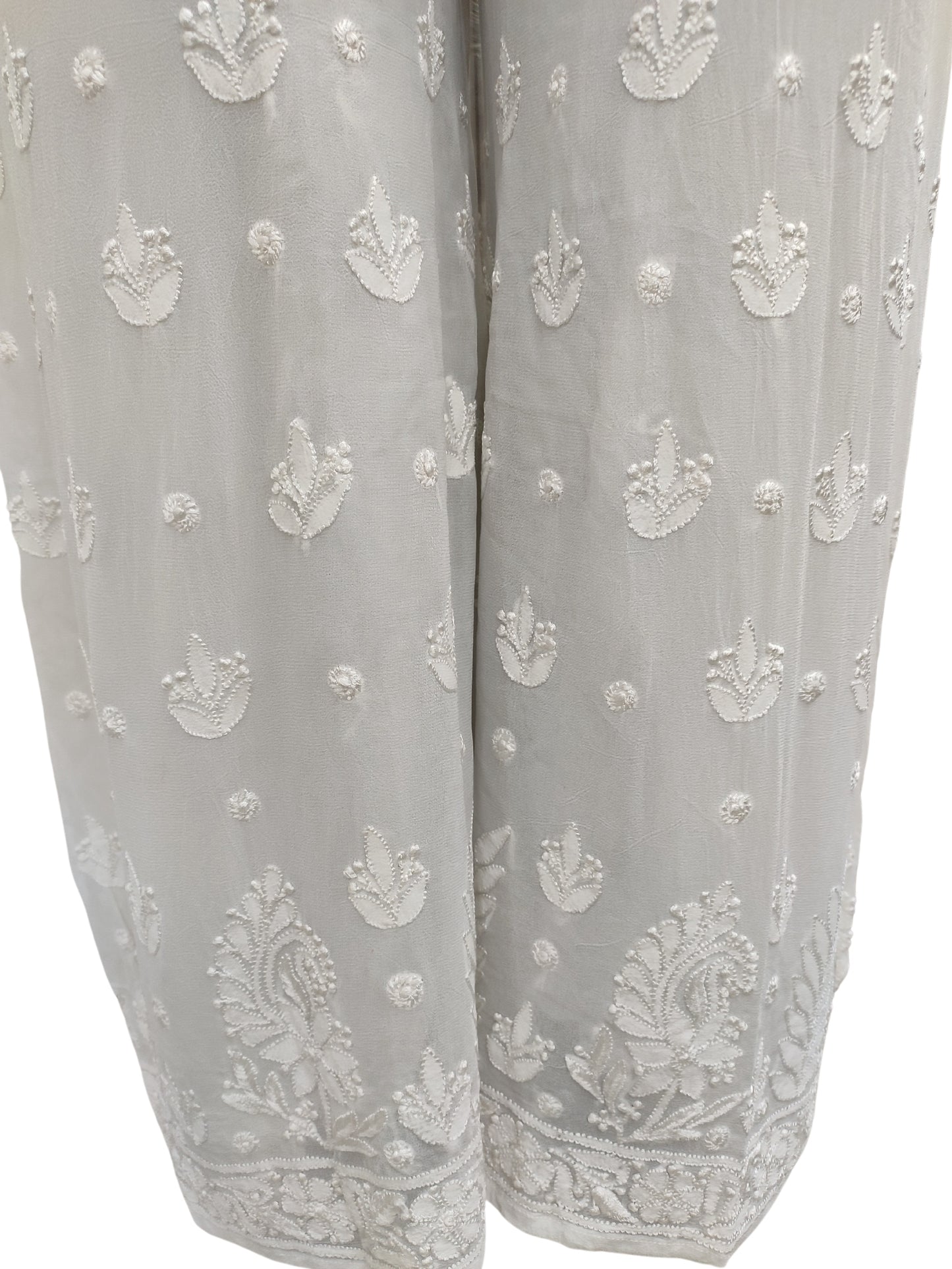 Shyamal Chikan Hand Embroidered White Viscose Georgette Lucknowi Chikankari Women's Plazzo– S25359