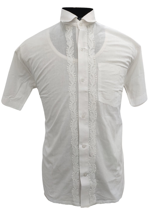 Shyamal Chikan Hand Embroidered White Lawn Lucknowi Chikankari Men's Shirt – S23295