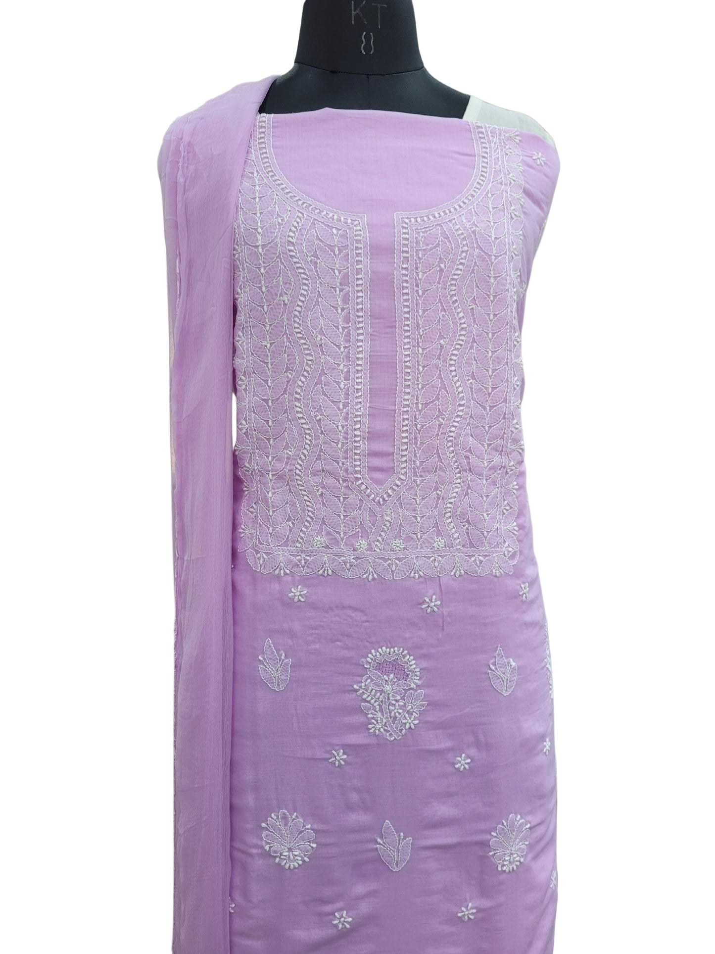 Shyamal Chikan Hand Embroidered Purple Cotton Lucknowi Chikankari Unstitched Suit Piece With Jaali Work - S25064