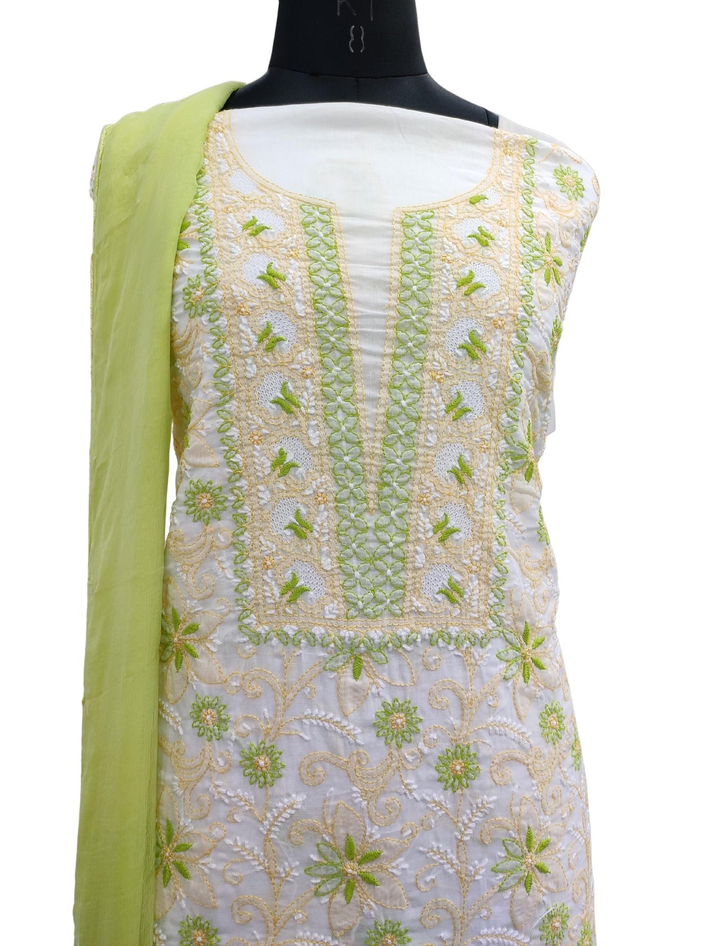 Shyamal Chikan Hand Embroidered White Pure Cotton Lucknowi Chikankari Unstitched Suit Piece - S20803