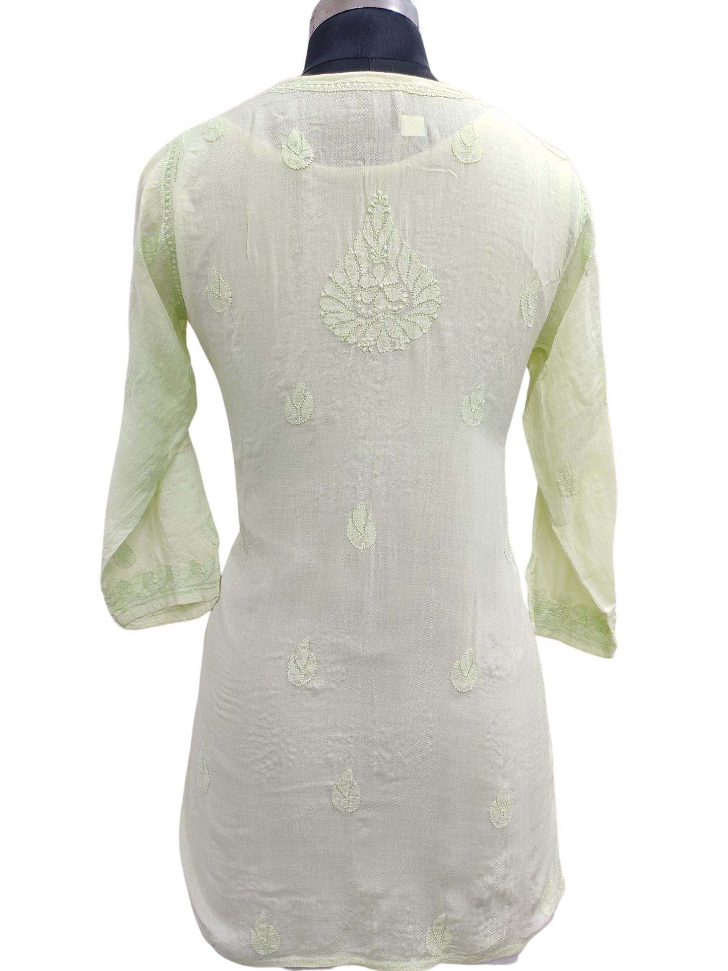 Shyamal Chikan Hand Embroidered Green Pure Cotton Lucknowi Chikankari Short Top- S22942