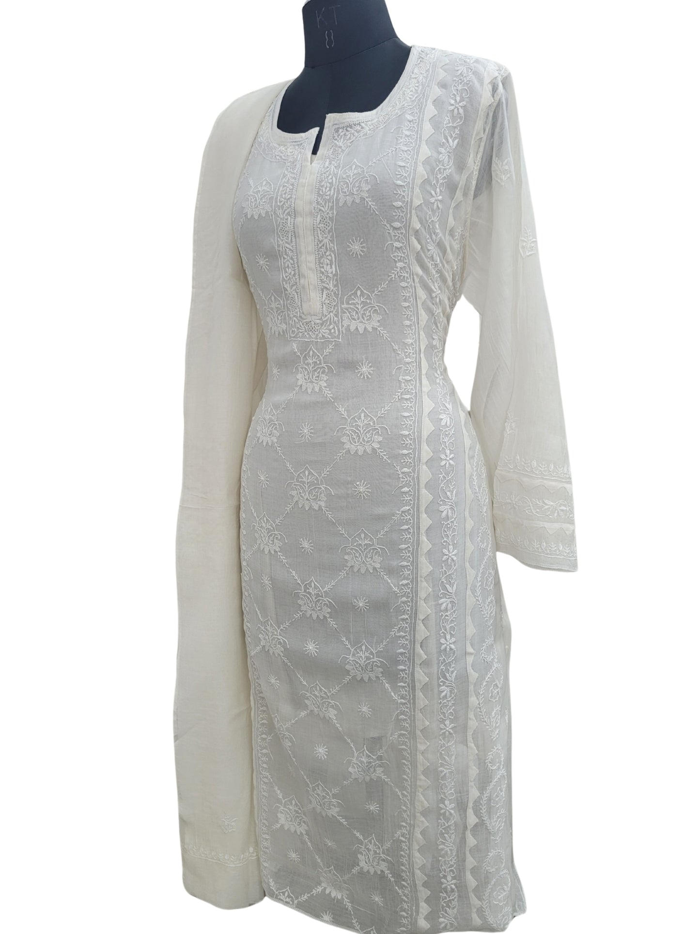 Shyamal Chikan Hand Embroidered White American Cotton Lucknowi Chikankari semi stitched Suit Piece (Kurta Dupatta Set) - S25105