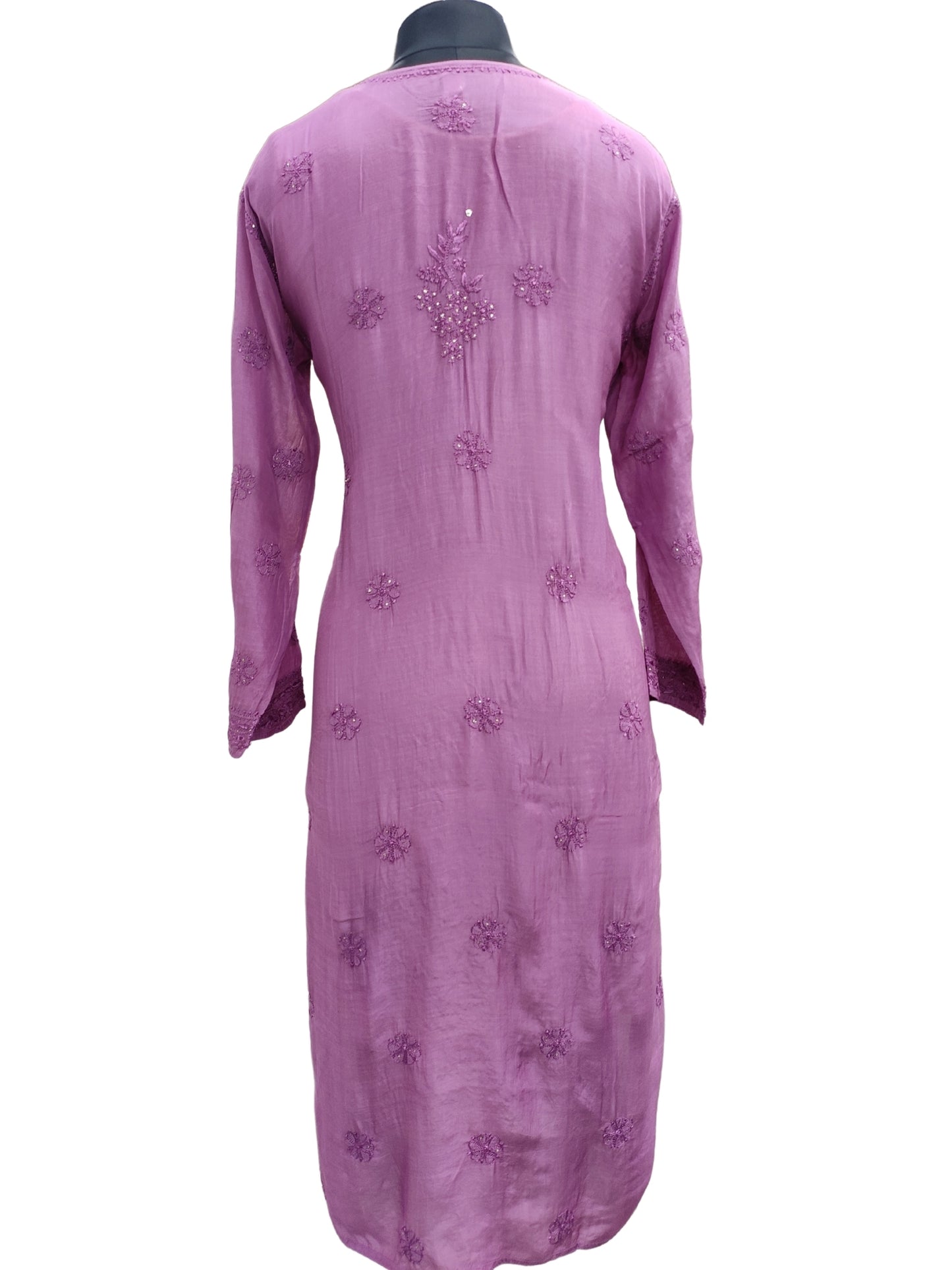 Shyamal Chikan Hand Embroidered Purple Muslin Lucknowi Chikankari Kurti With Mukaish Work - S24240