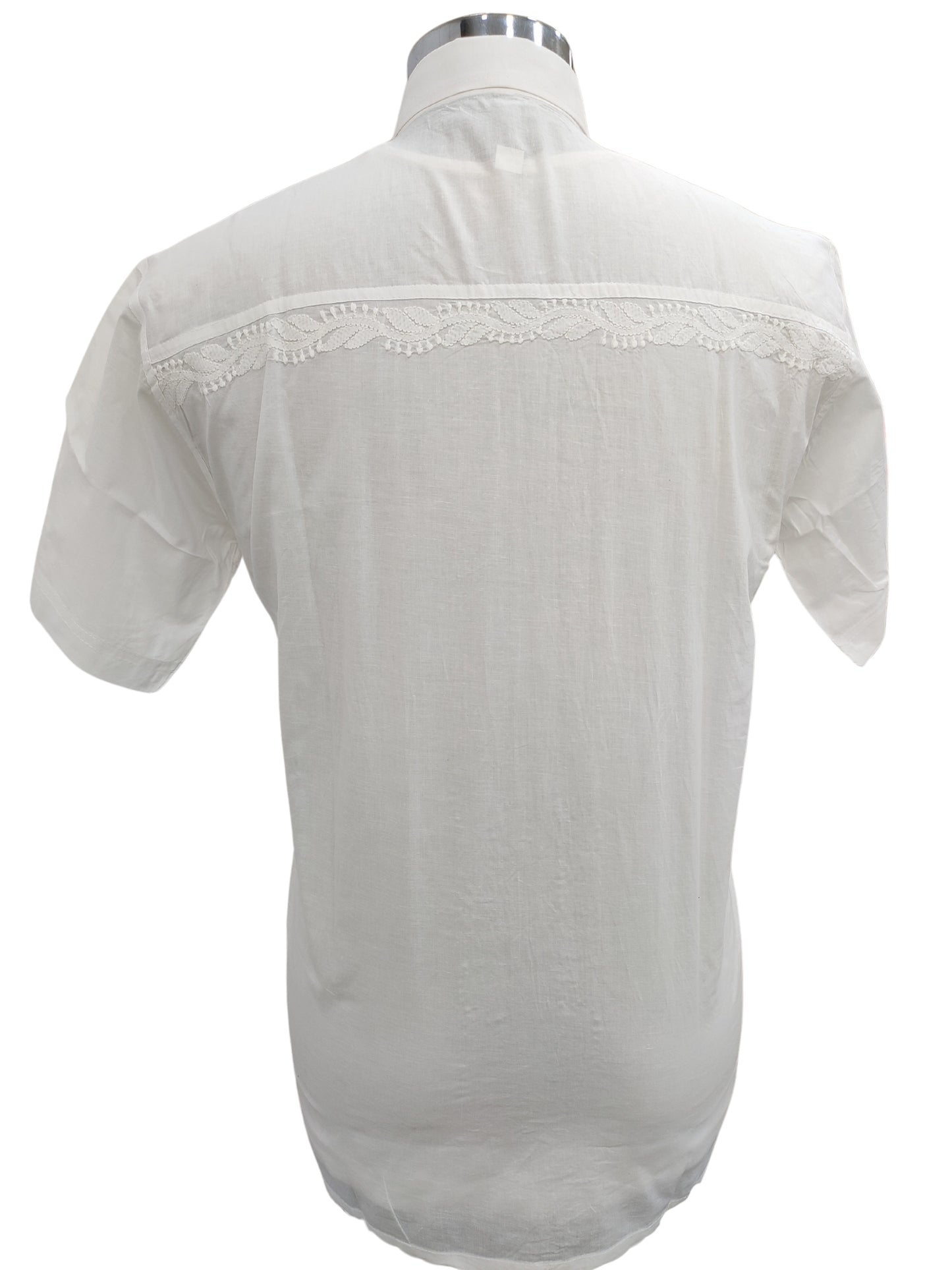 Shyamal Chikan Hand Embroidered White Lawn Lucknowi Chikankari Men's Shirt – S23295