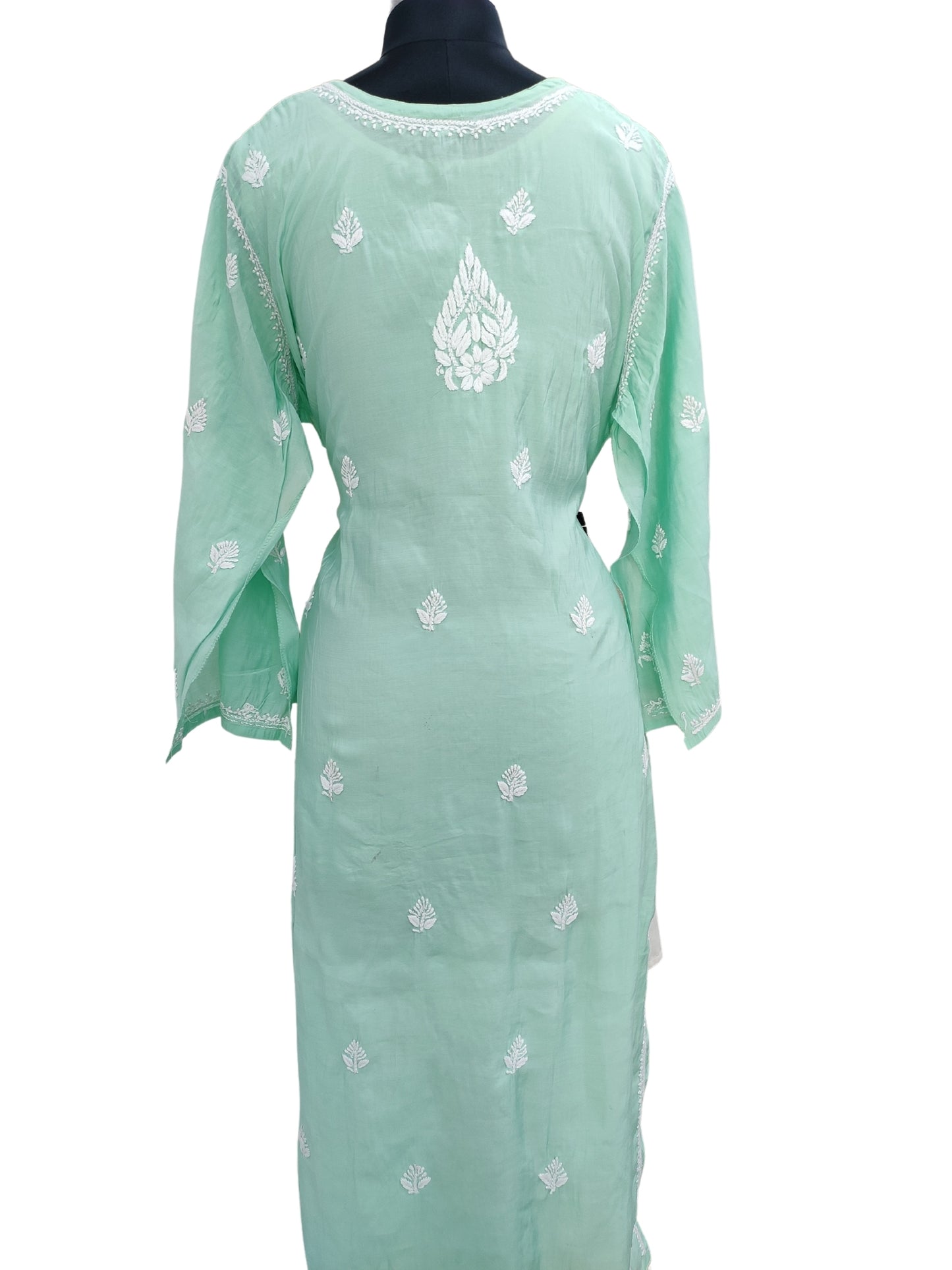 Shyamal Chikan Hand Embroidered Sea Green Cotton Silk Lucknowi Chikankari Semi Stitched Kurti- S23530