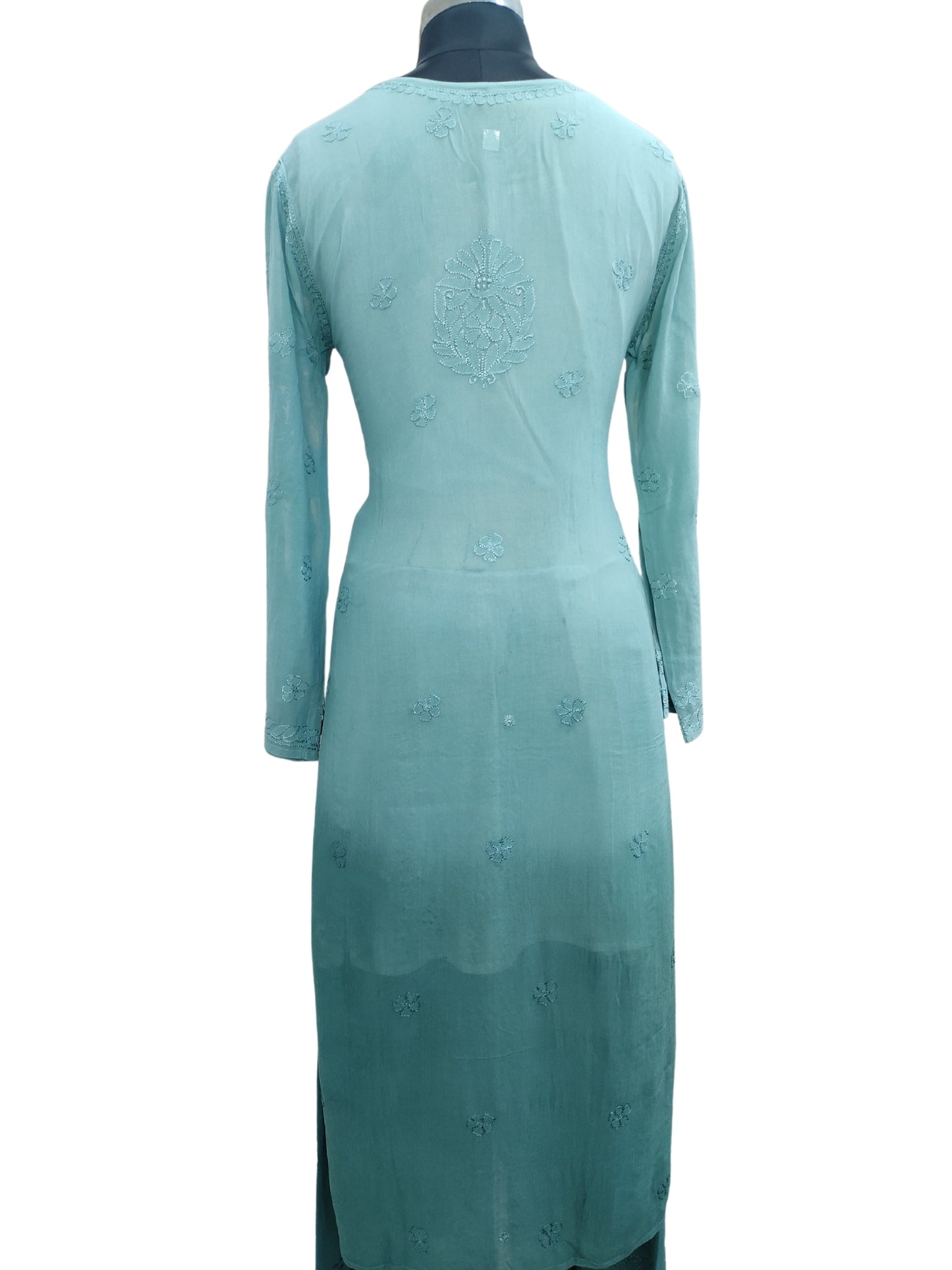 Shyamal Chikan Hand Embroidered Green Viscose Georgette Lucknowi Chikankari Kurta and Bottom Set - 23659